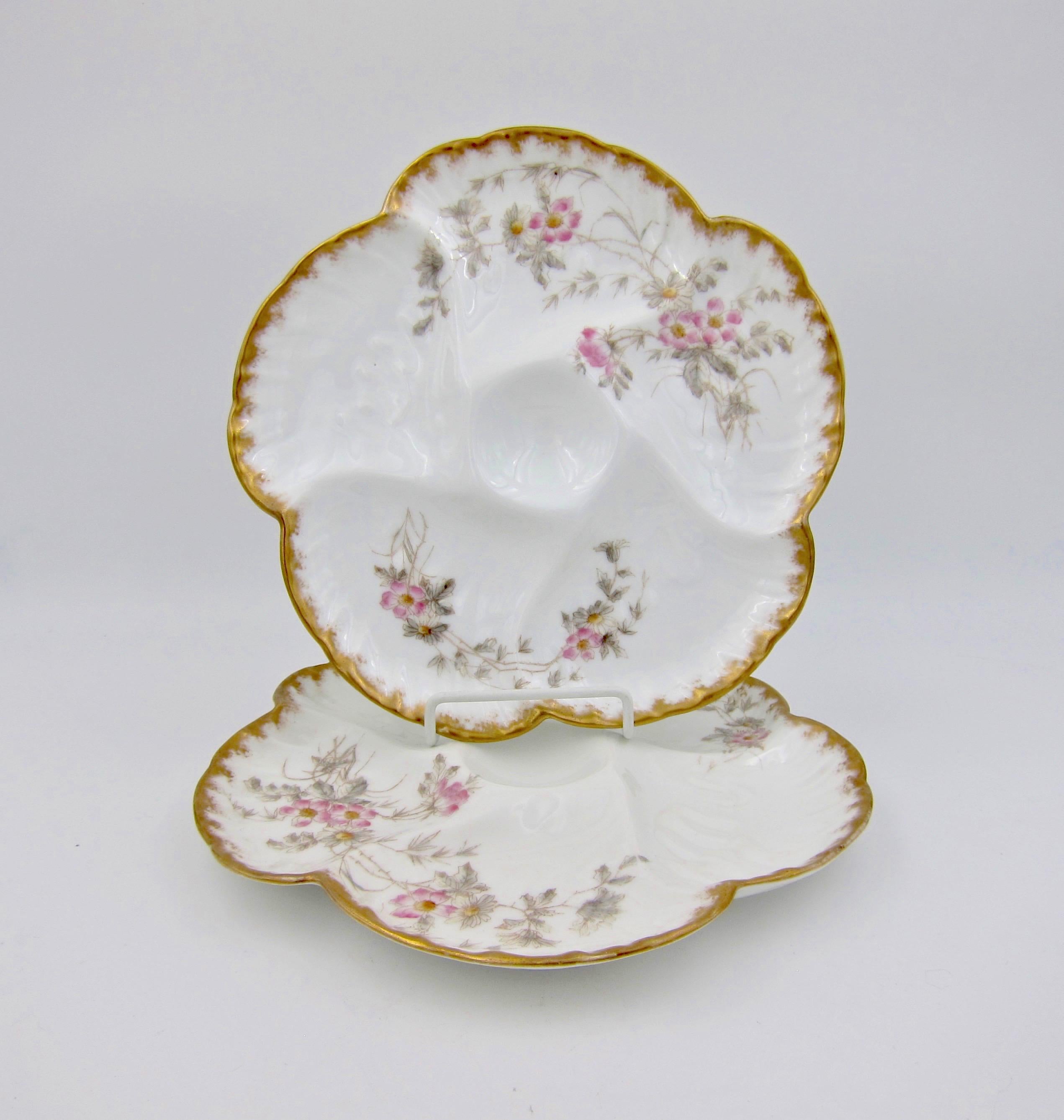 Antique French Limoges Porcelain Oyster Plate Pair, 1880s In Good Condition In Los Angeles, CA