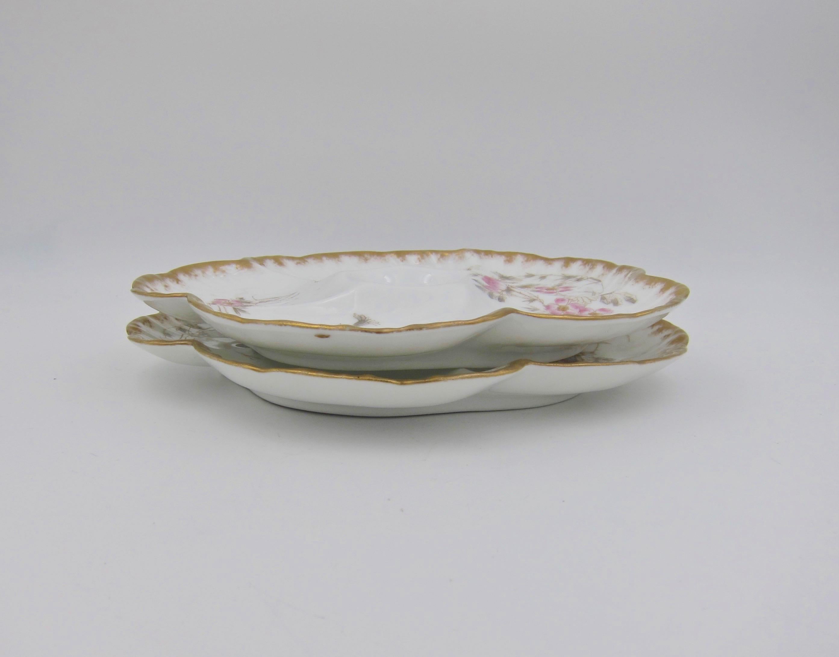 Antique French Limoges Porcelain Oyster Plate Pair, 1880s 1