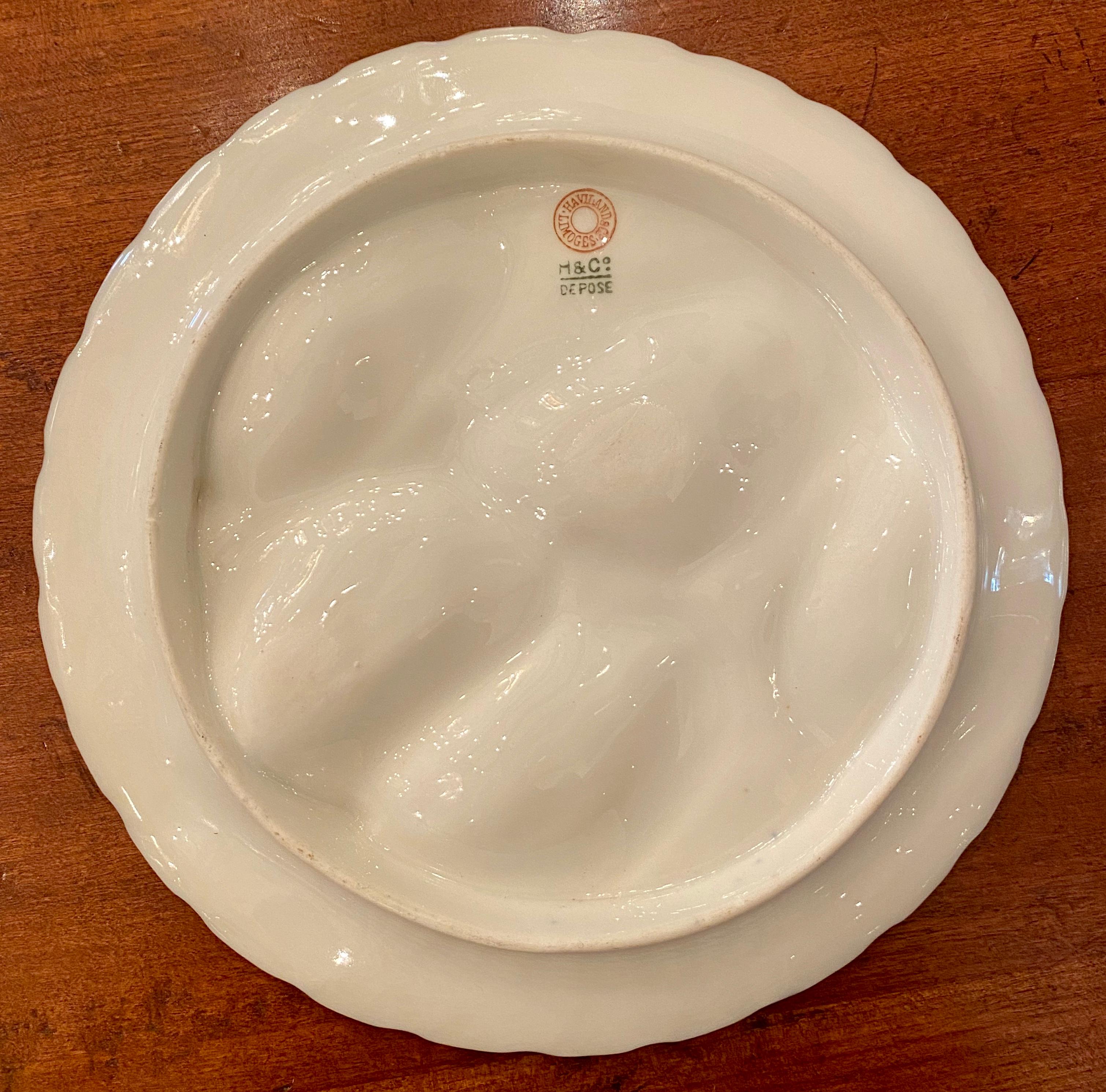 19th Century Antique French Limoges Porcelain Oyster Plate Signed 