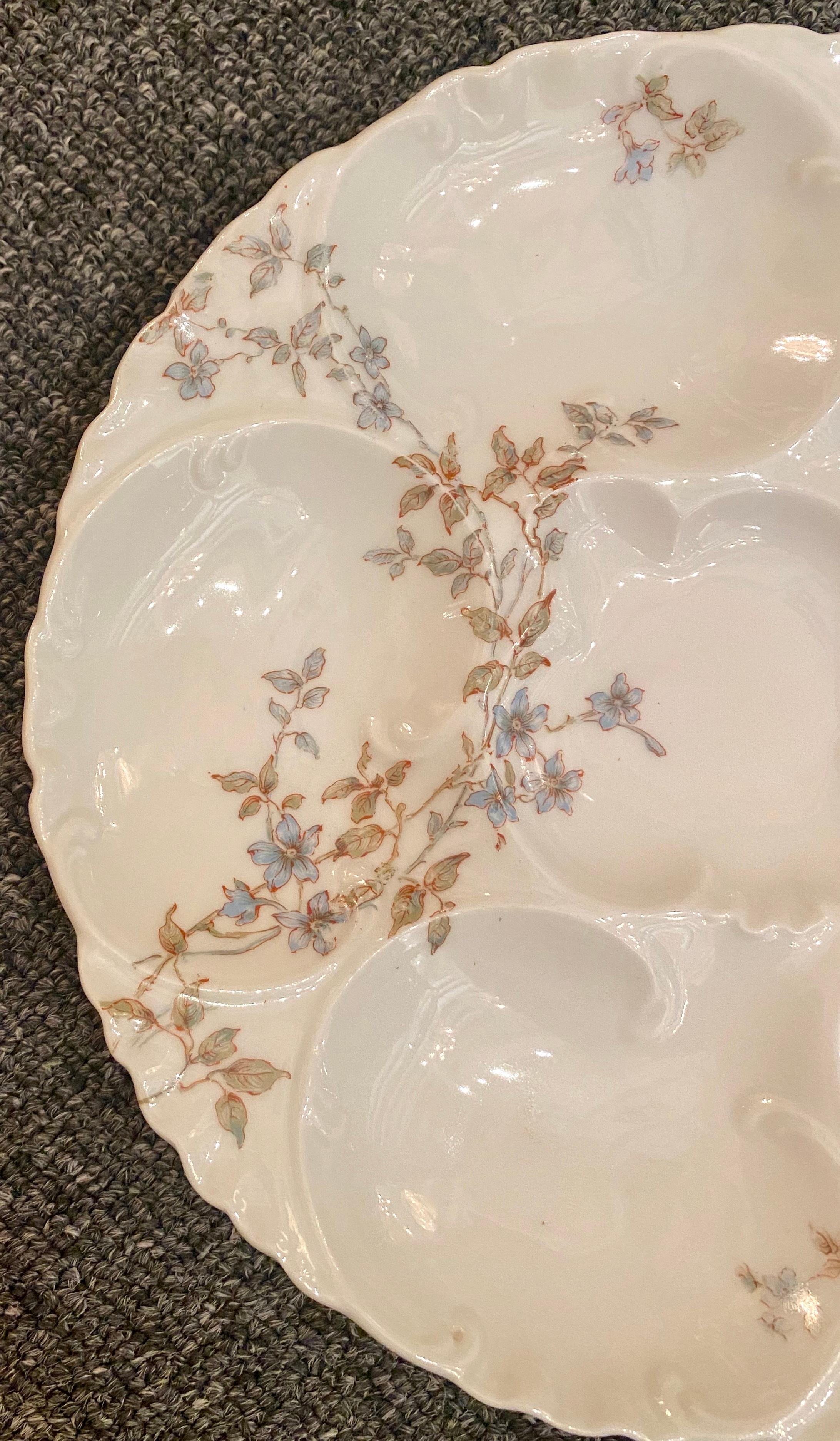 19th Century Antique French Limoges Porcelain Oyster Plate Signed 