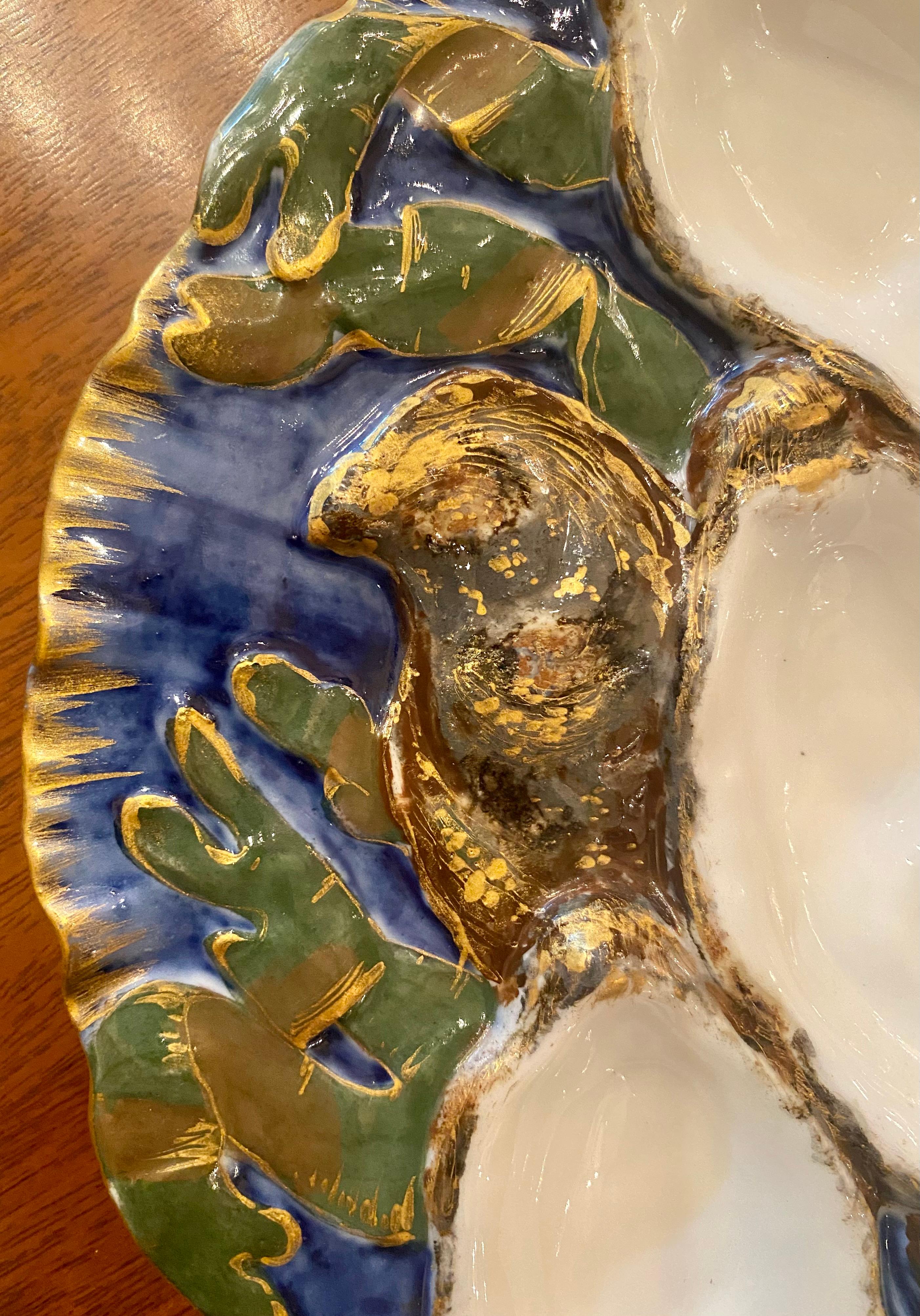 Antique French hand-painted Limoges Porcelain Presidential Oyster Plate in the Original Turkey Pattern, Circa 1880's. 
Commissioned by the administration of American President Rutherford B. Hayes, this plate is the pinnacle of oyster plate