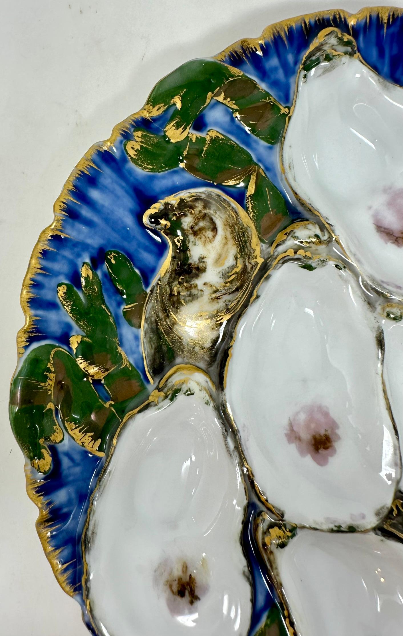 Antique French hand-painted Limoges porcelain Presidential oyster plate in the original Turkey pattern, Circa 1880's-1890's. Made by Haviland & Co.

Commissioned by the administration of American President Rutherford B. Hayes, this plate is the