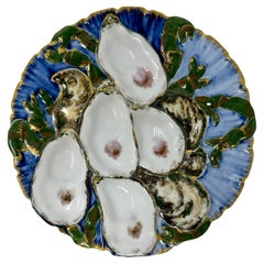Ancienne assiette à huîtres présidentielle « Turkey » en porcelaine de Limoges, vers 1880.