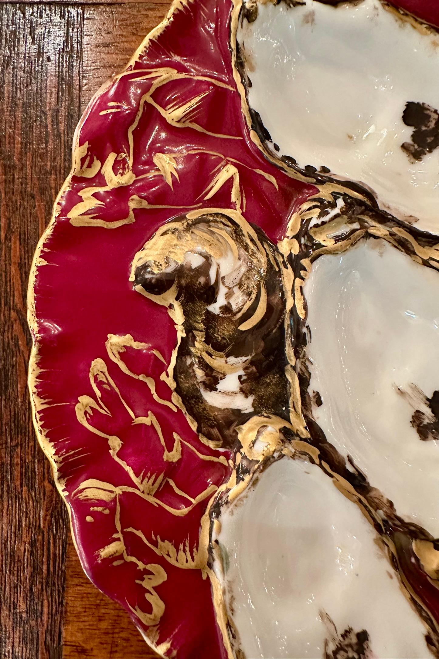Antique French Limoges Porcelain Turkey Pattern Oyster Plate Made for 