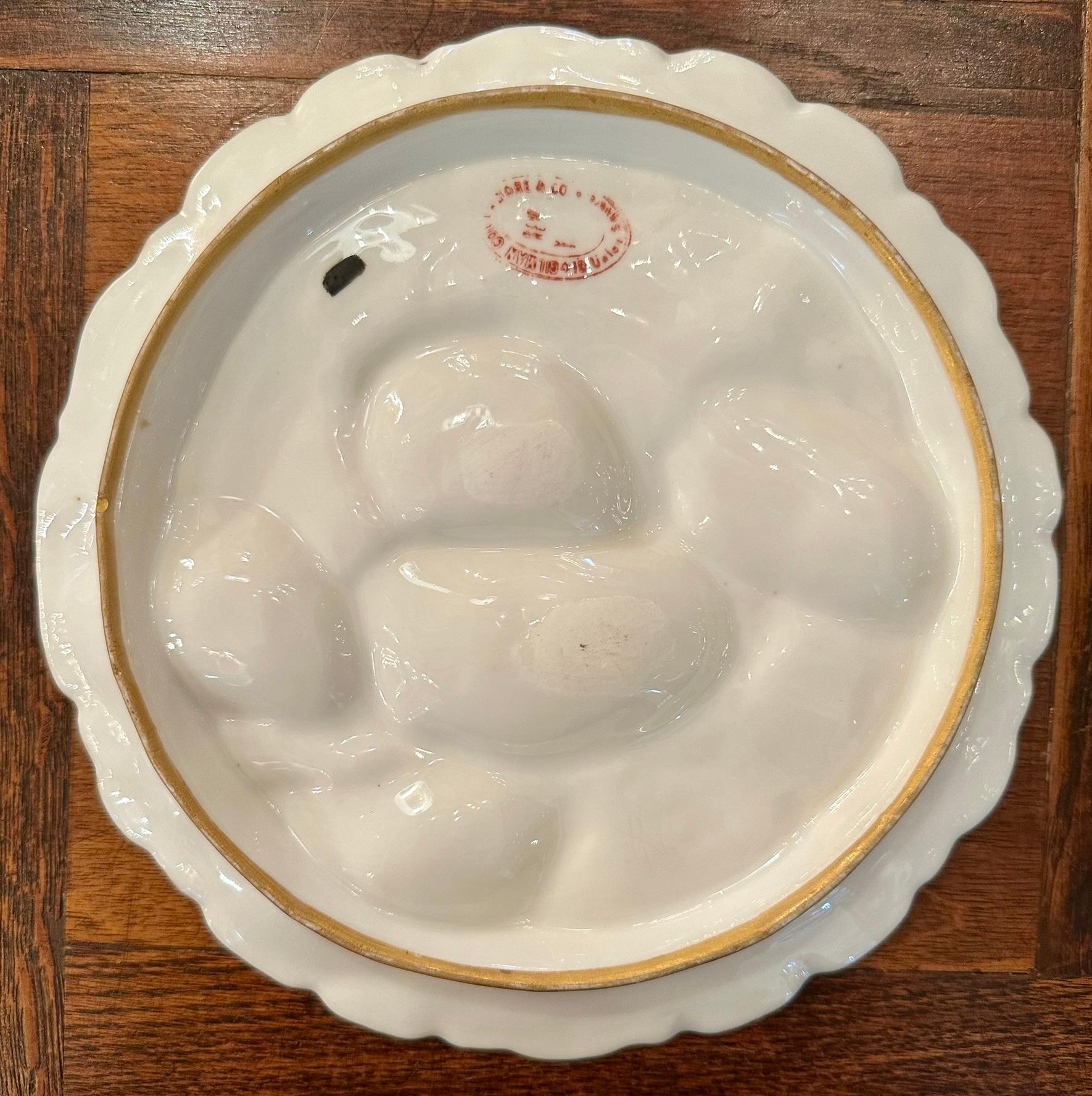 Antique French Limoges Porcelain Red & Gold Turkey Pattern Oyster Plate Ca. 1890 For Sale 2
