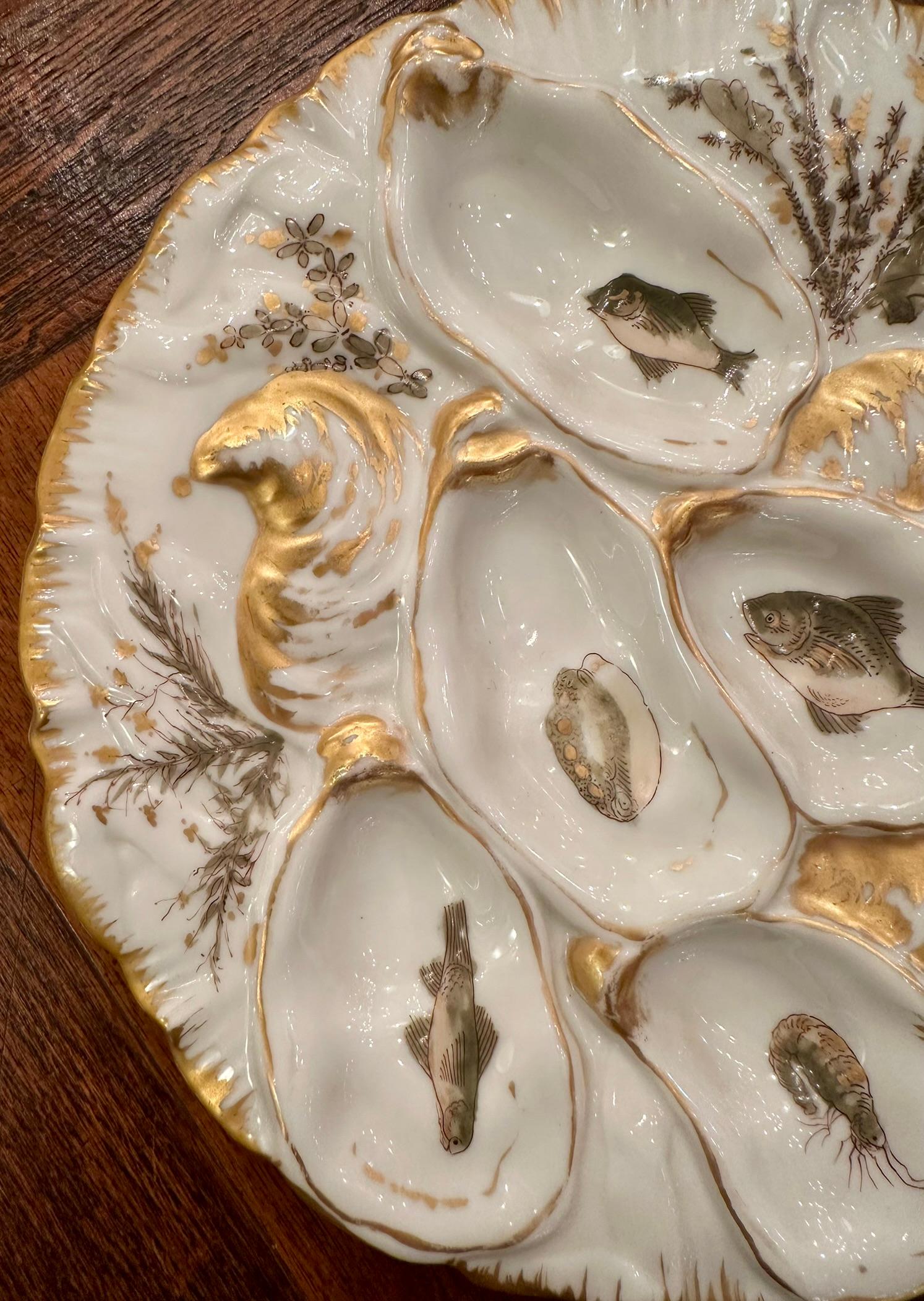 Antique French Limoges Porcelain Turkey Pattern Oyster Plate made for 