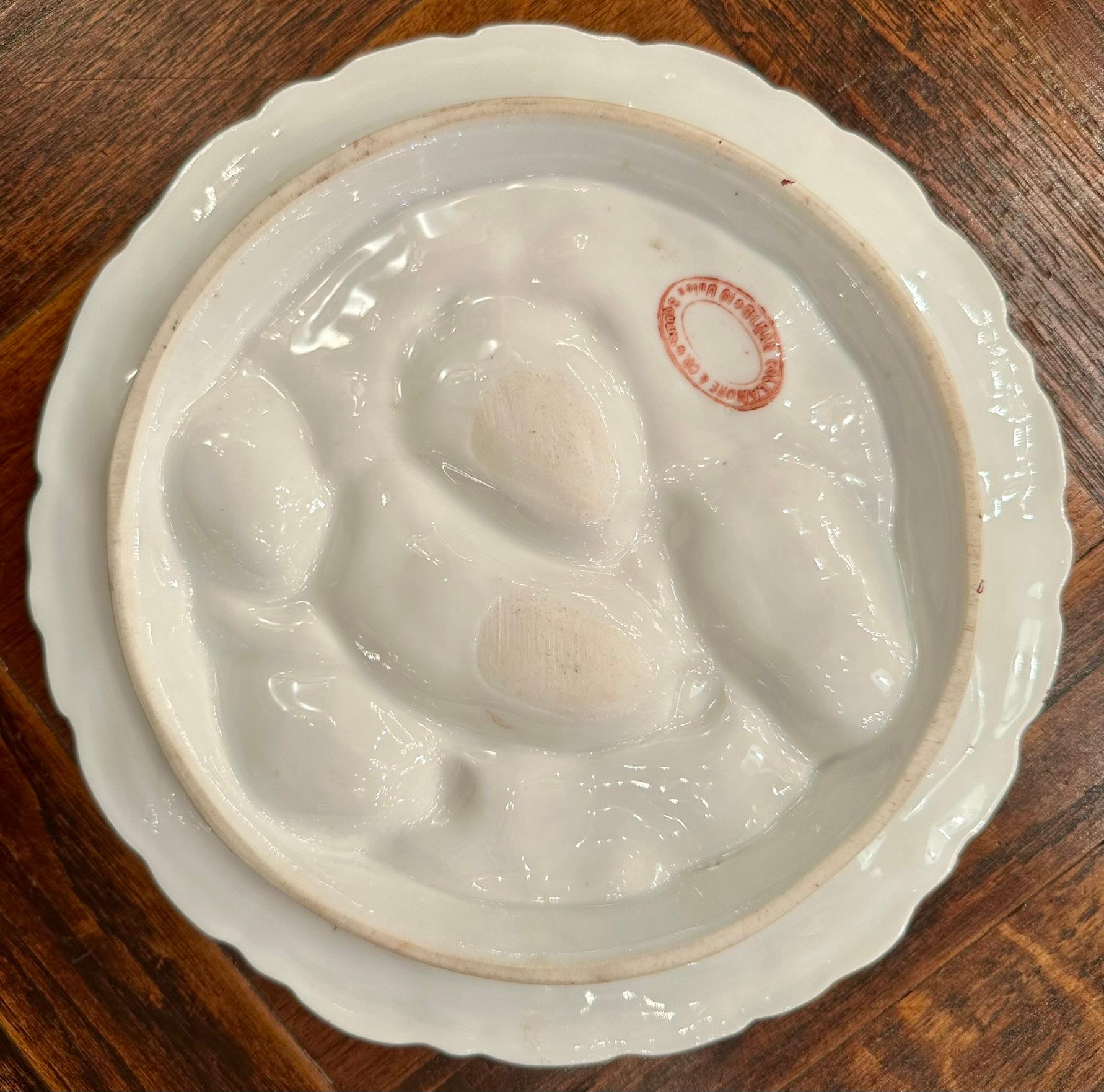 Antique French Limoges Porcelana Sea Life Turkey Pattern Oyster Plate Ca. 1890 en venta 1
