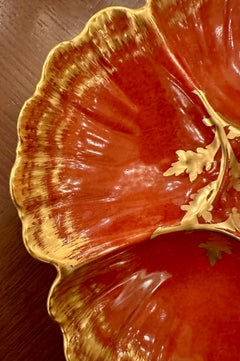 Antique French Limoges Porcelain Sienna Red and Gold Oyster Plate, Circa 1900.