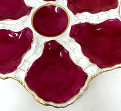 Antique French Limoges Porcelain "Tiffany & Co." Red & Gold Oyster Plate Ca 1900