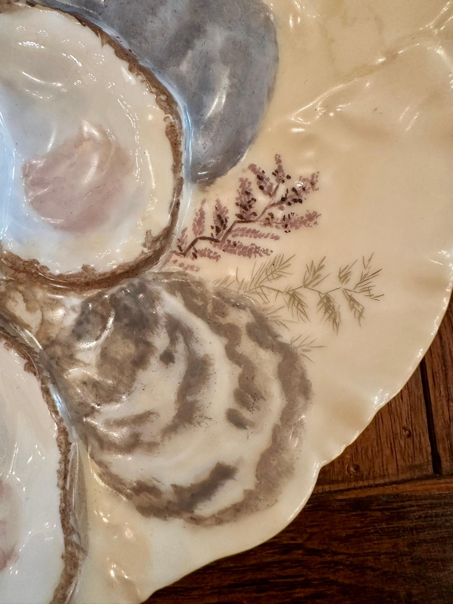 19th Century Antique French Limoges Porcelain Turkey Pattern Oyster Plate, Circa 1880's. For Sale