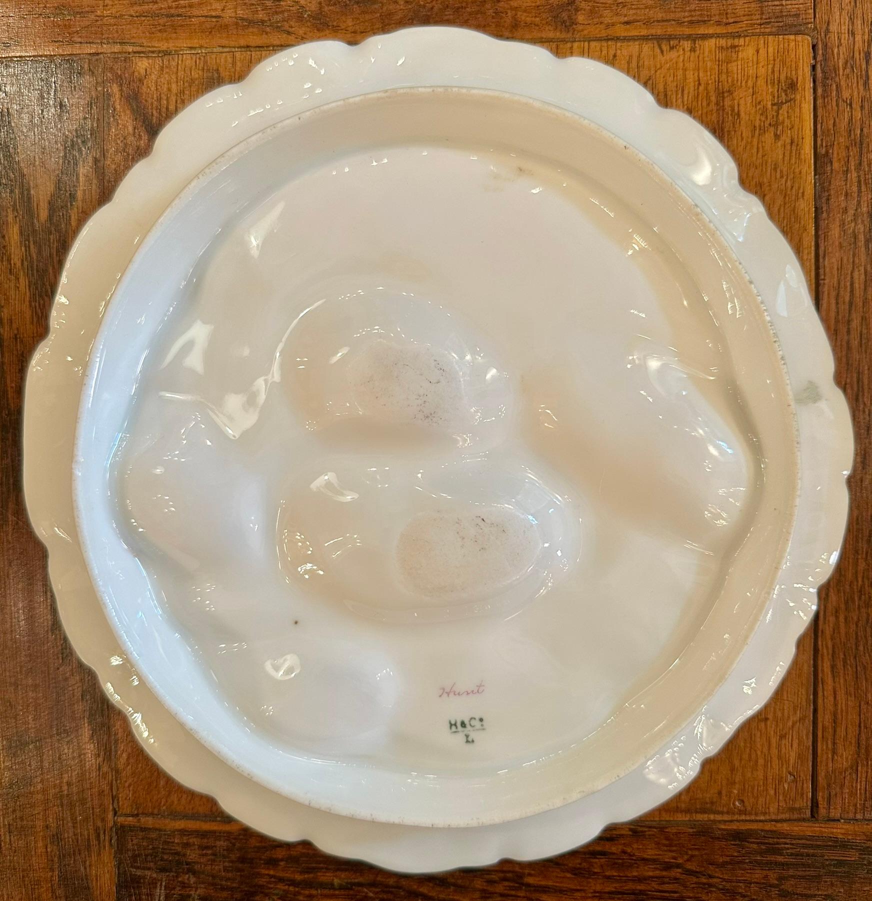 Antique French Limoges Porcelain Turkey Pattern Oyster Plate, Circa 1880's. For Sale 1