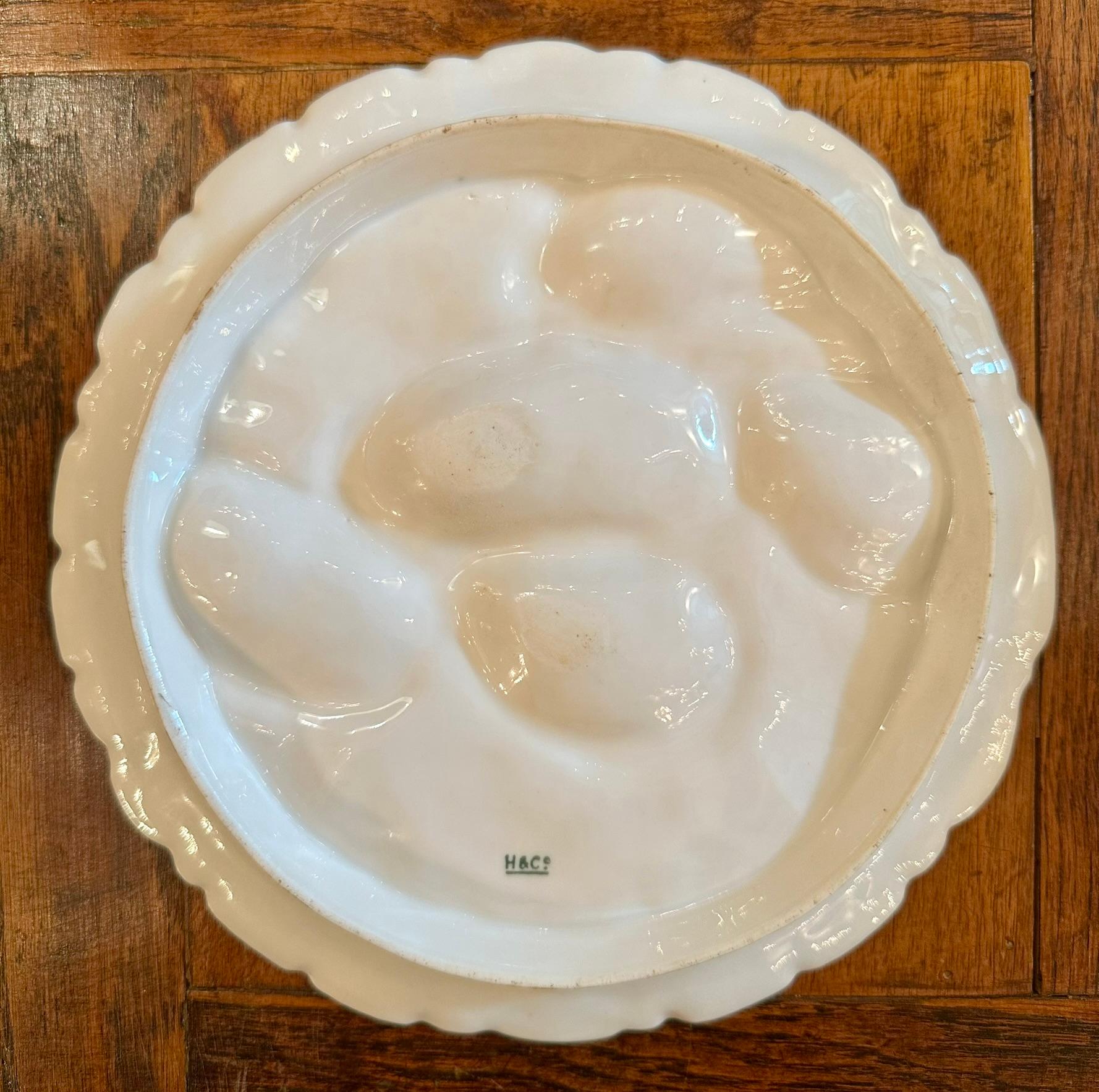 Antique French Limoges Porcelain Turkey Pattern Oyster Plate, Circa 1880's. For Sale 1