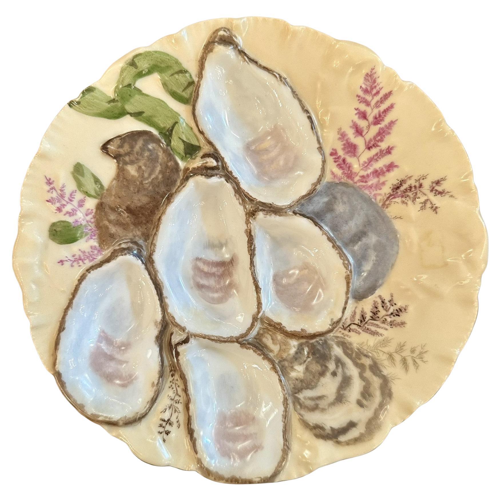 Antique French Limoges Porcelain Turkey Pattern Oyster Plate, Circa 1880's.