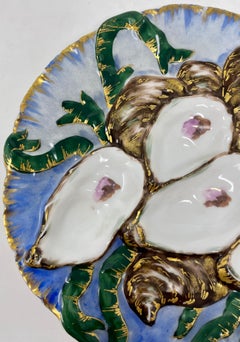 Ancienne assiette à huîtres française en porcelaine de Limoges à motif de dinde, vers 1890