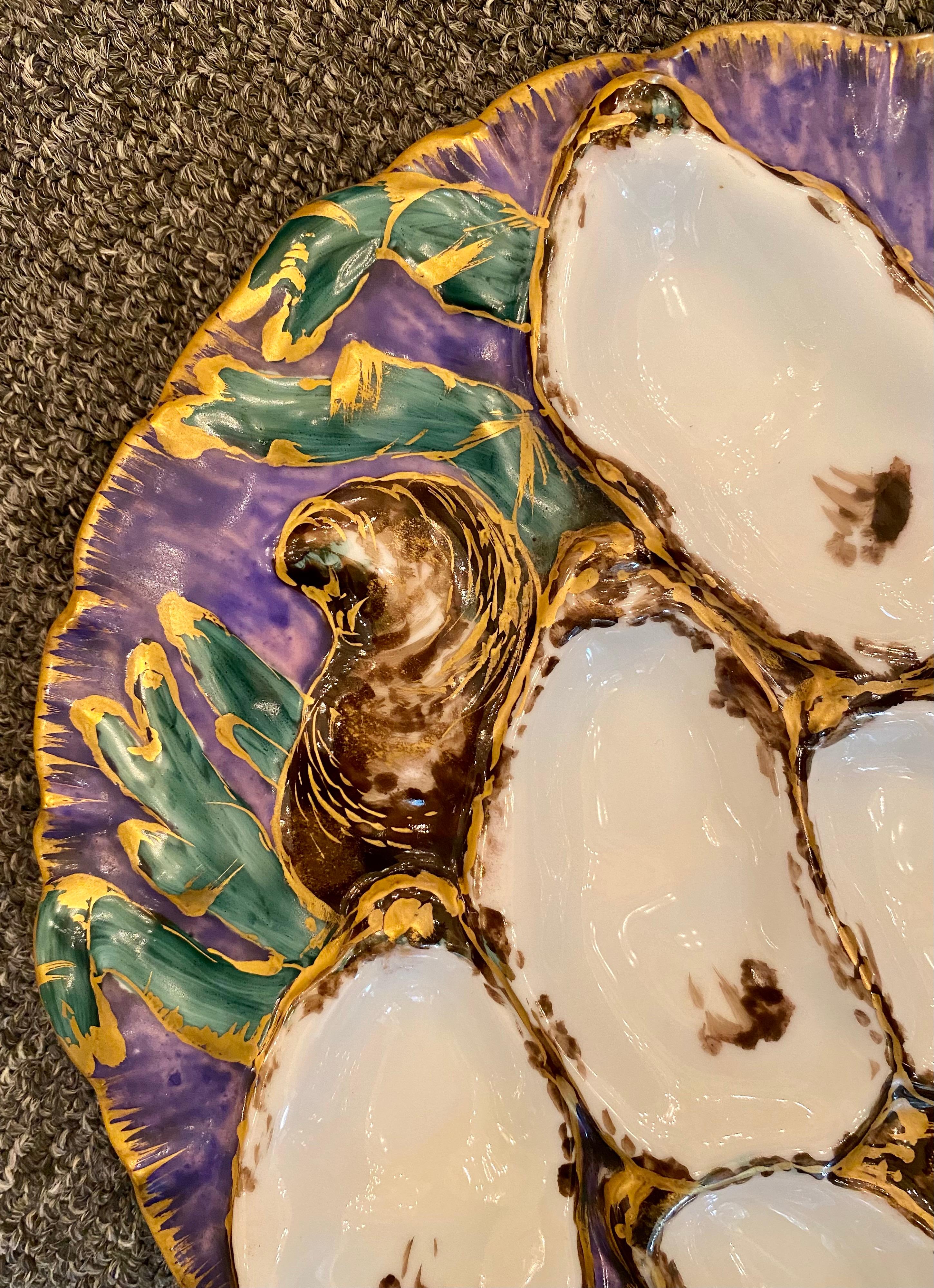 Antique French Limoges Porcelain Turkey Pattern Oyster Plate, circa 1890 In Good Condition In New Orleans, LA