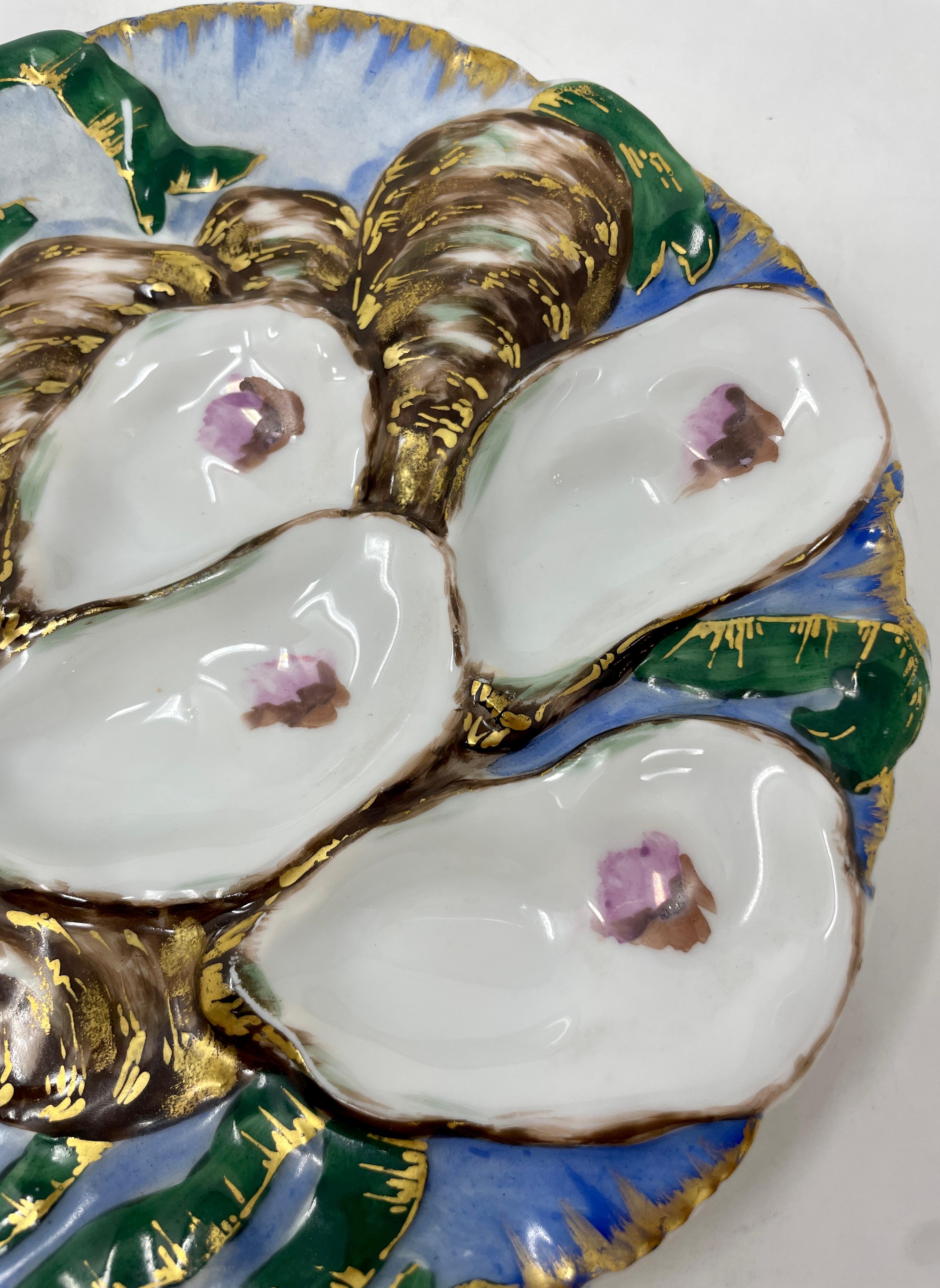 Antique French Limoges Porcelain Turkey Pattern Oyster Plate, Circa 1890 In Good Condition In New Orleans, LA