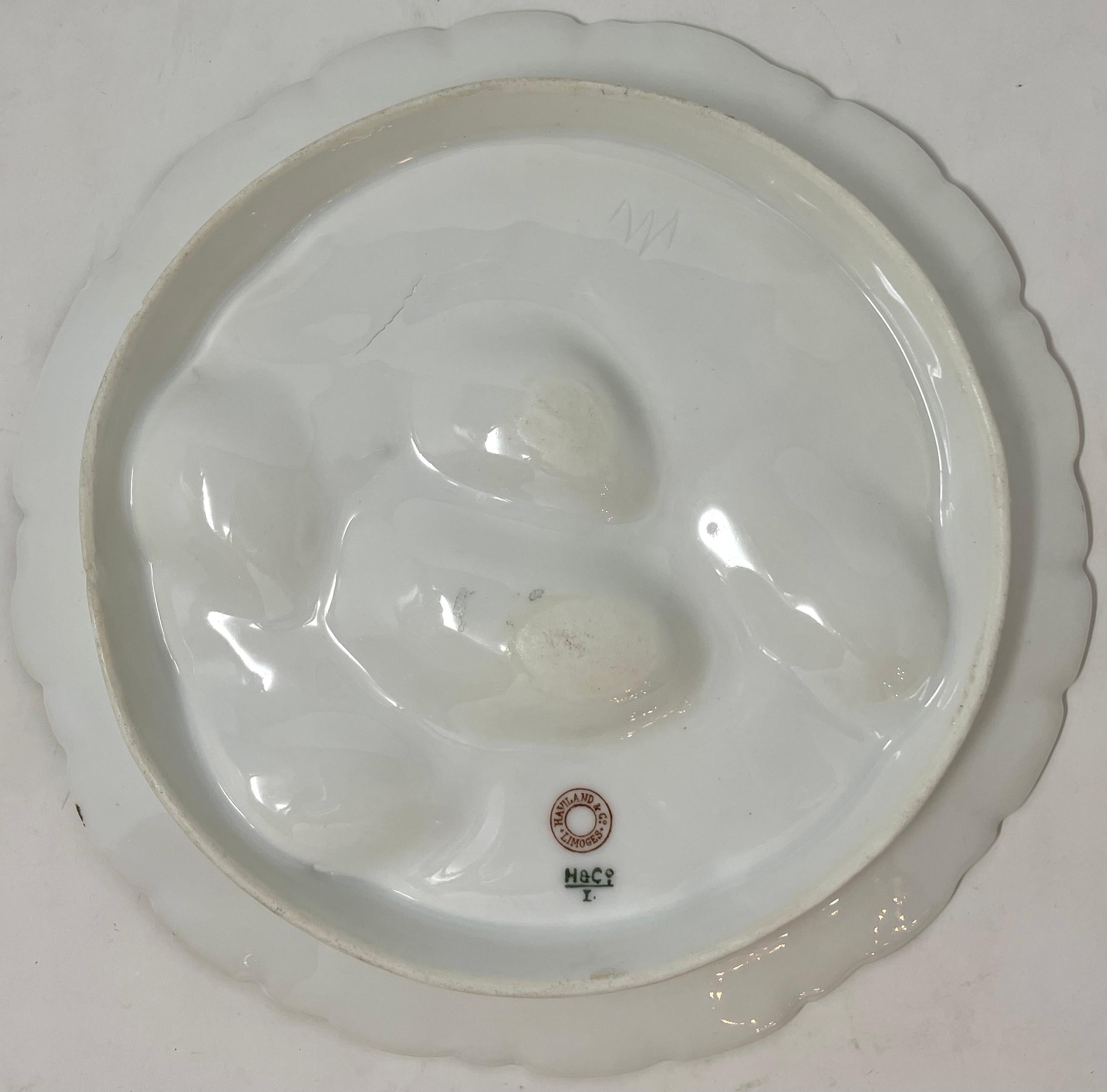 19th Century Antique French Limoges Porcelain Turkey Pattern Oyster Plate, Circa 1890