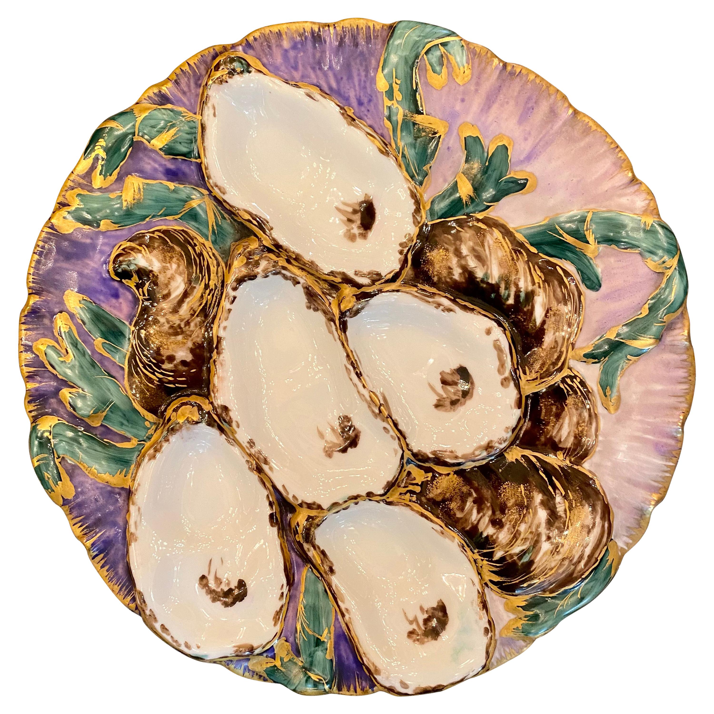 Antique French Limoges Porcelain Turkey Pattern Oyster Plate, circa 1890