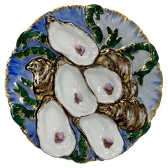 Ancienne assiette à huîtres française en porcelaine de Limoges à motif de dinde, vers 1890