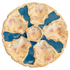 Antique French Limoges Porcelain Turquoise, Pink & Gold Oyster Plate Circa 1900