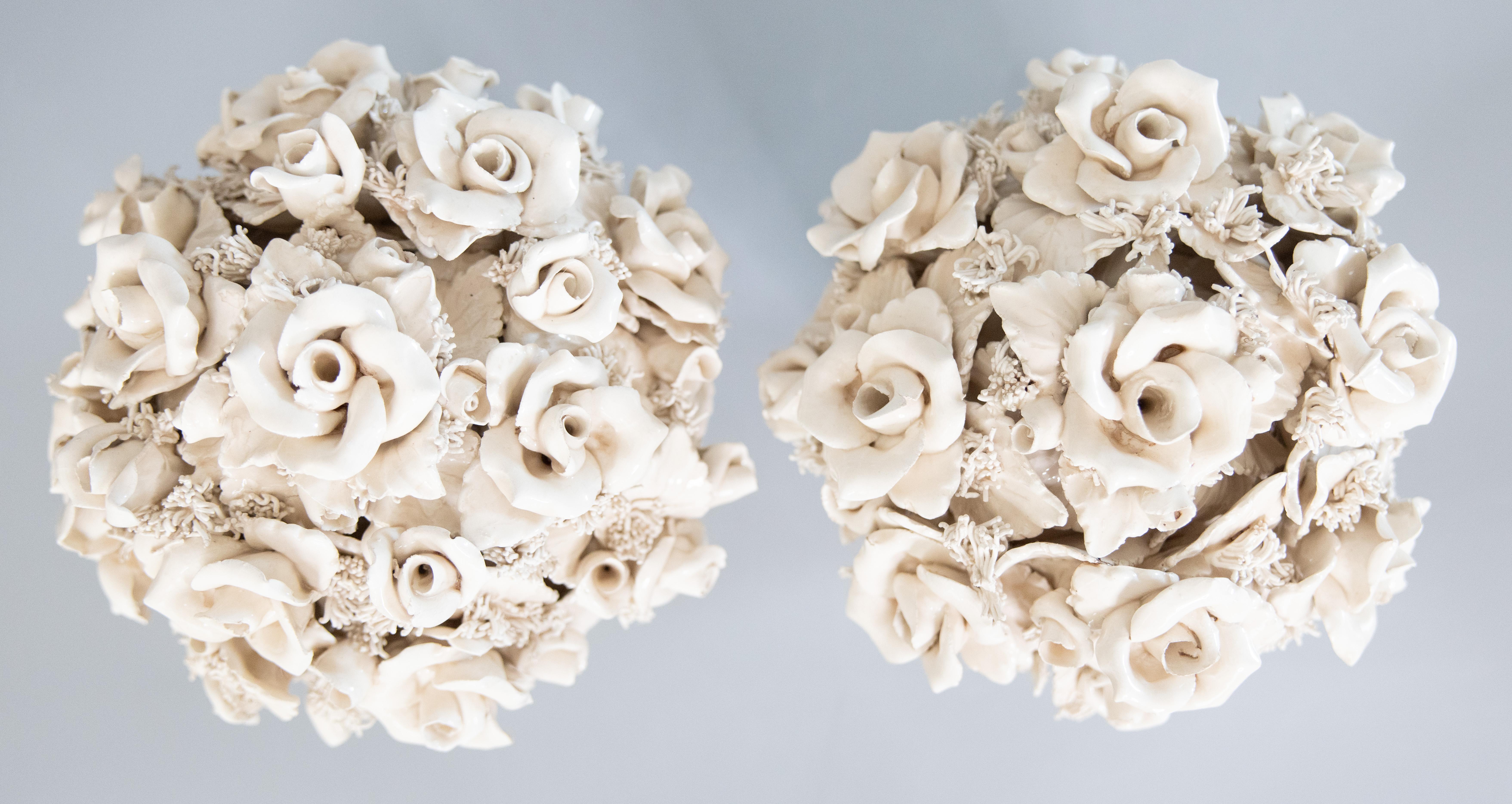 Antique French Limoges White Porcelain Creamware Roses Flower Baskets - a Pair 2