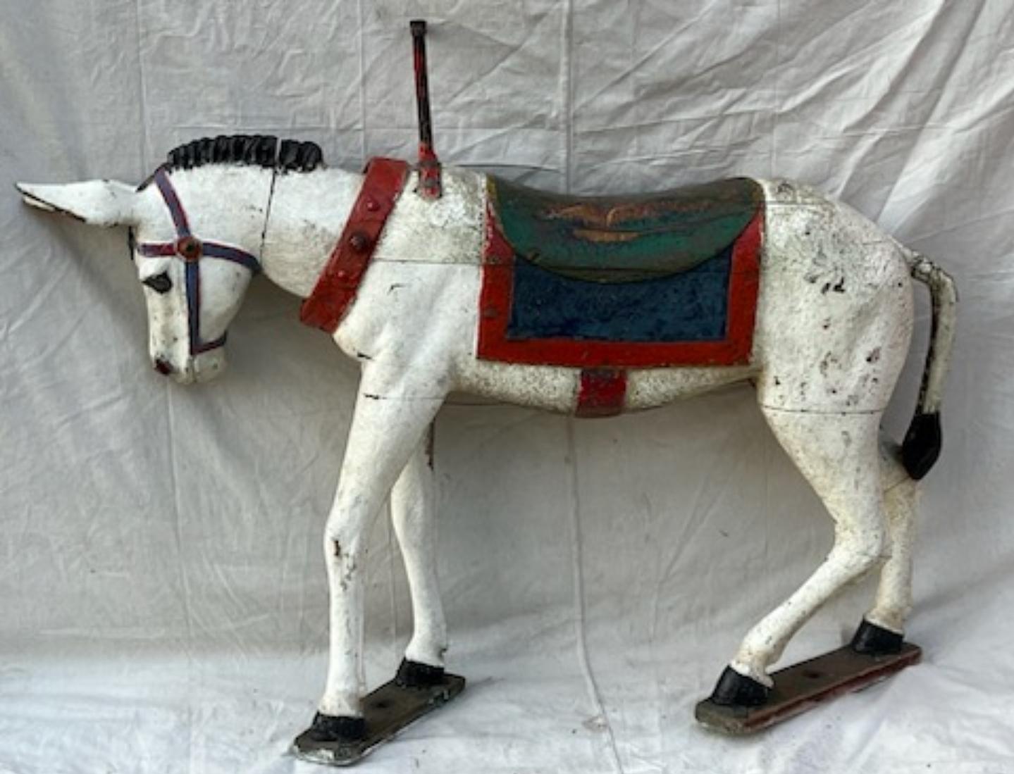 Antique French Limonaire Frères Signed Carved Painted Wood Carousel Donkey Ride For Sale 8