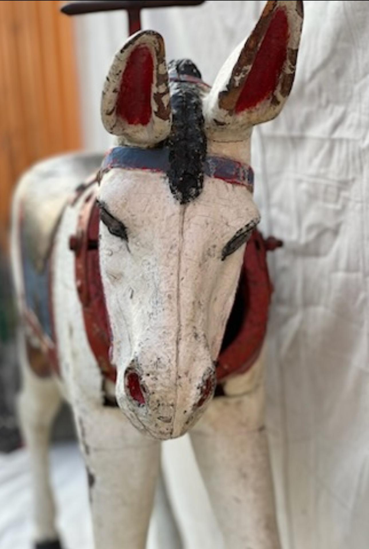 Antique French Limonaire Frères Signed Carved Painted Wood Carousel Donkey Ride For Sale 1