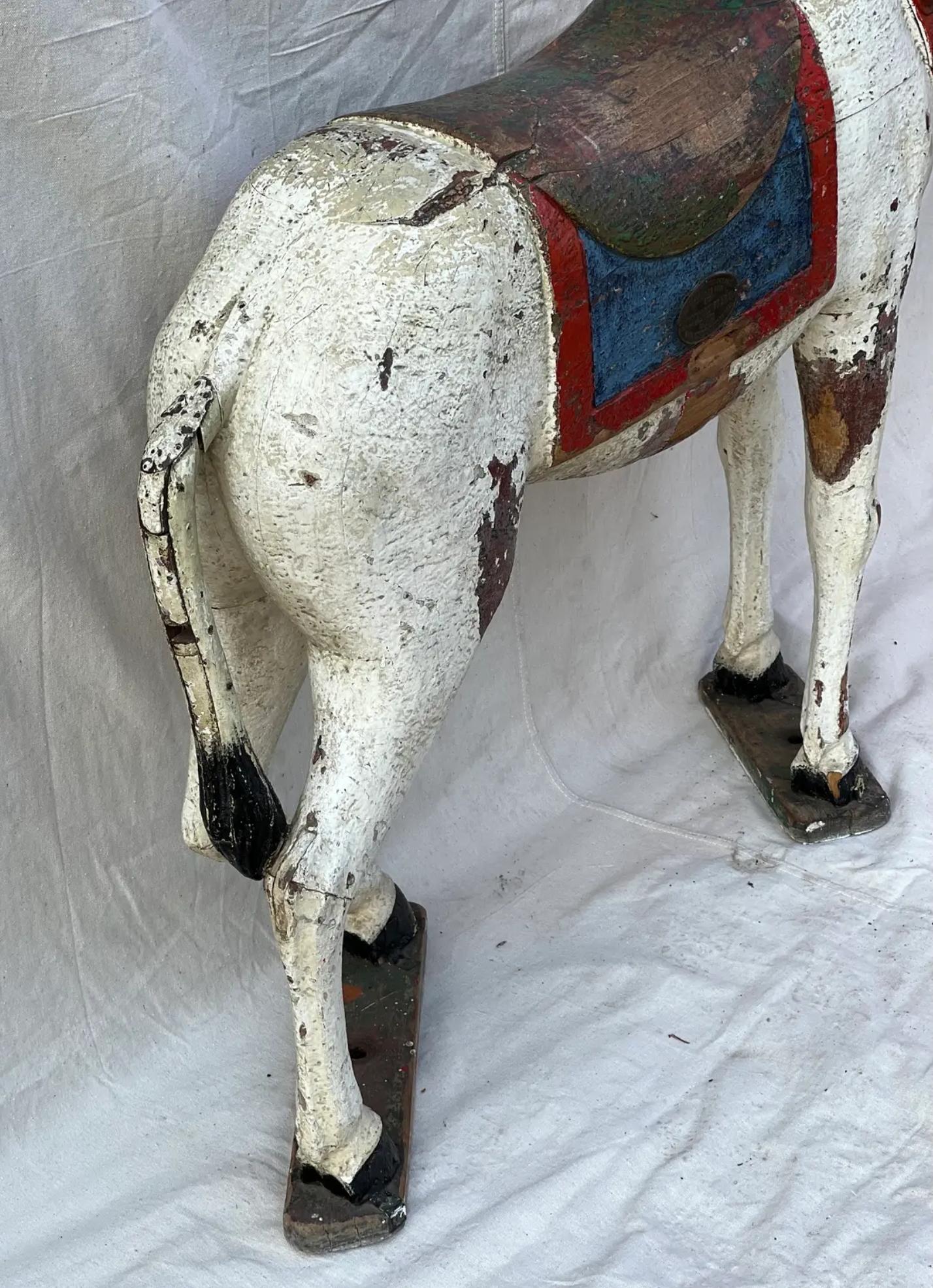 Antique French Limonaire Frères Signed Carved Painted Wood Carousel Donkey Ride For Sale 3