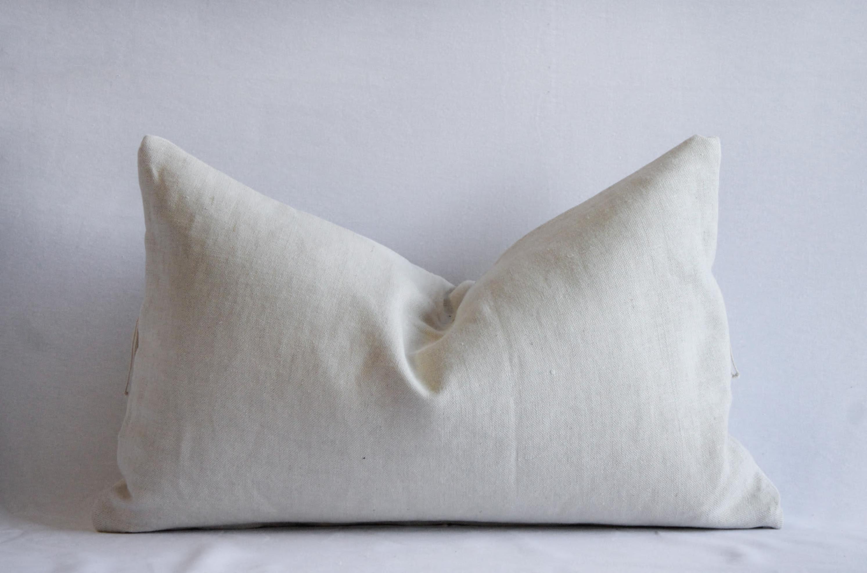 Cotton Antique French Linen Grainsack with Fringe Lumbar Pillows