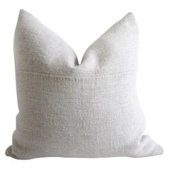 Antique French Linen Textile Pillow with Seam Off-White