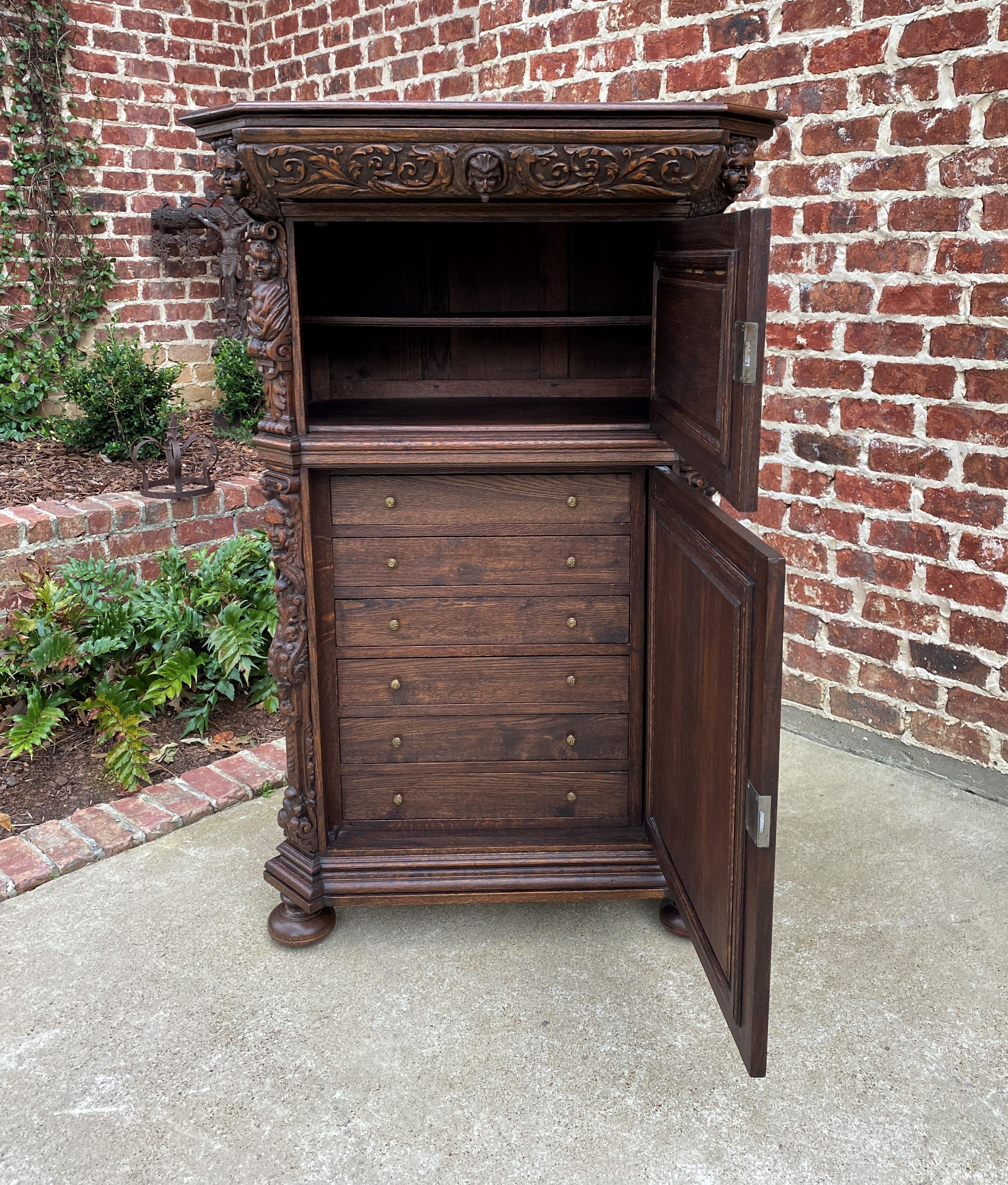 Antique French Lingerie Cabinet Chest Canted Corners Oak Renaissance Revival  3