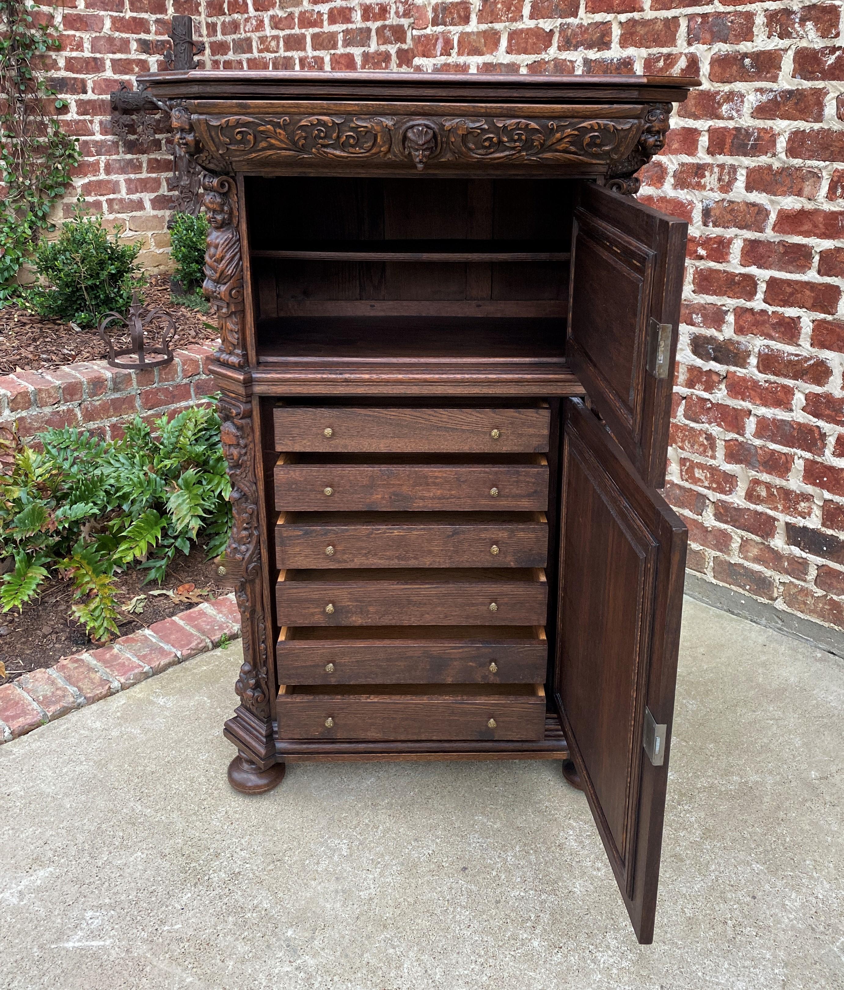 Antique French Lingerie Cabinet Chest Canted Corners Oak Renaissance Revival  4