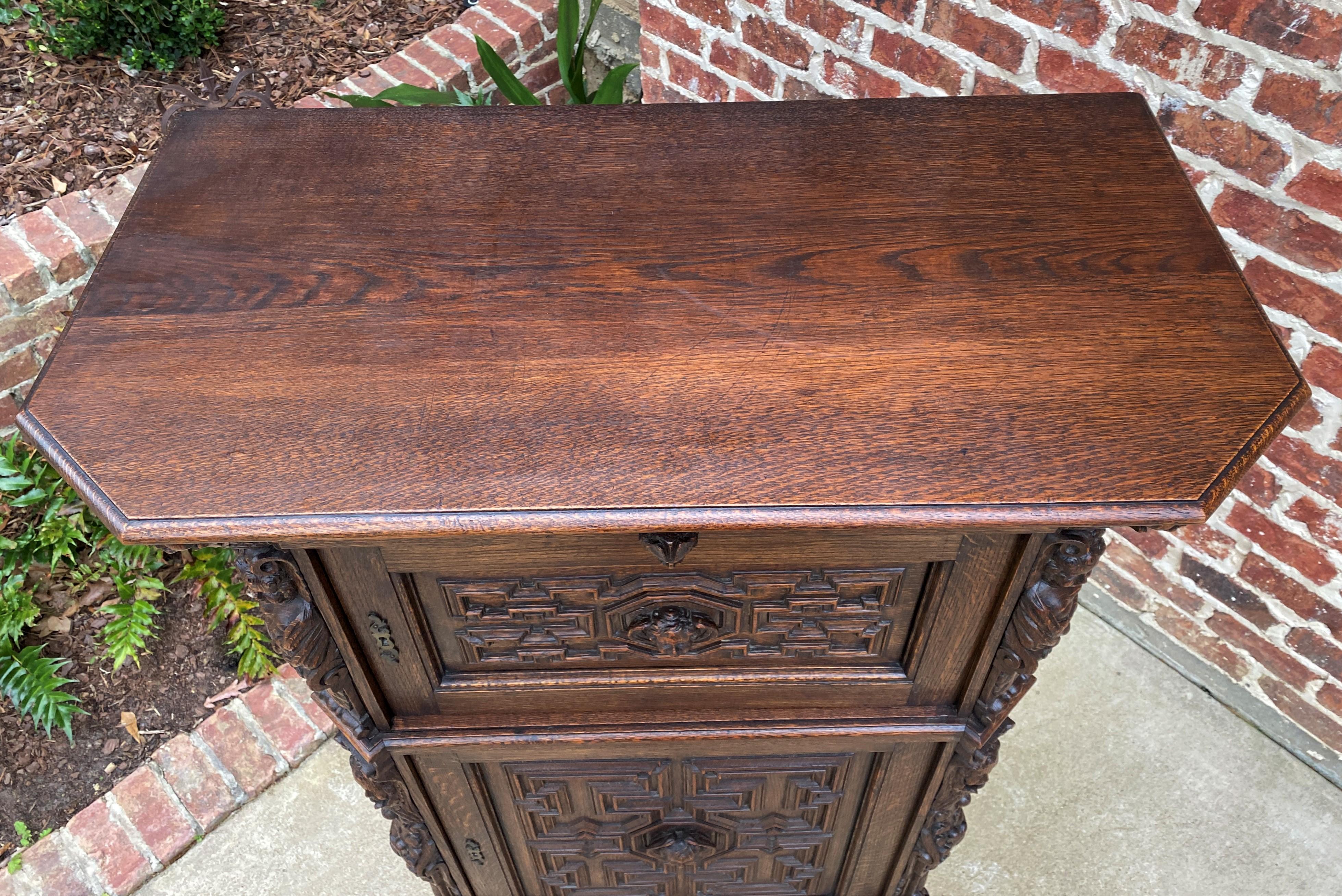 Antique French Lingerie Cabinet Chest Canted Corners Oak Renaissance Revival  5