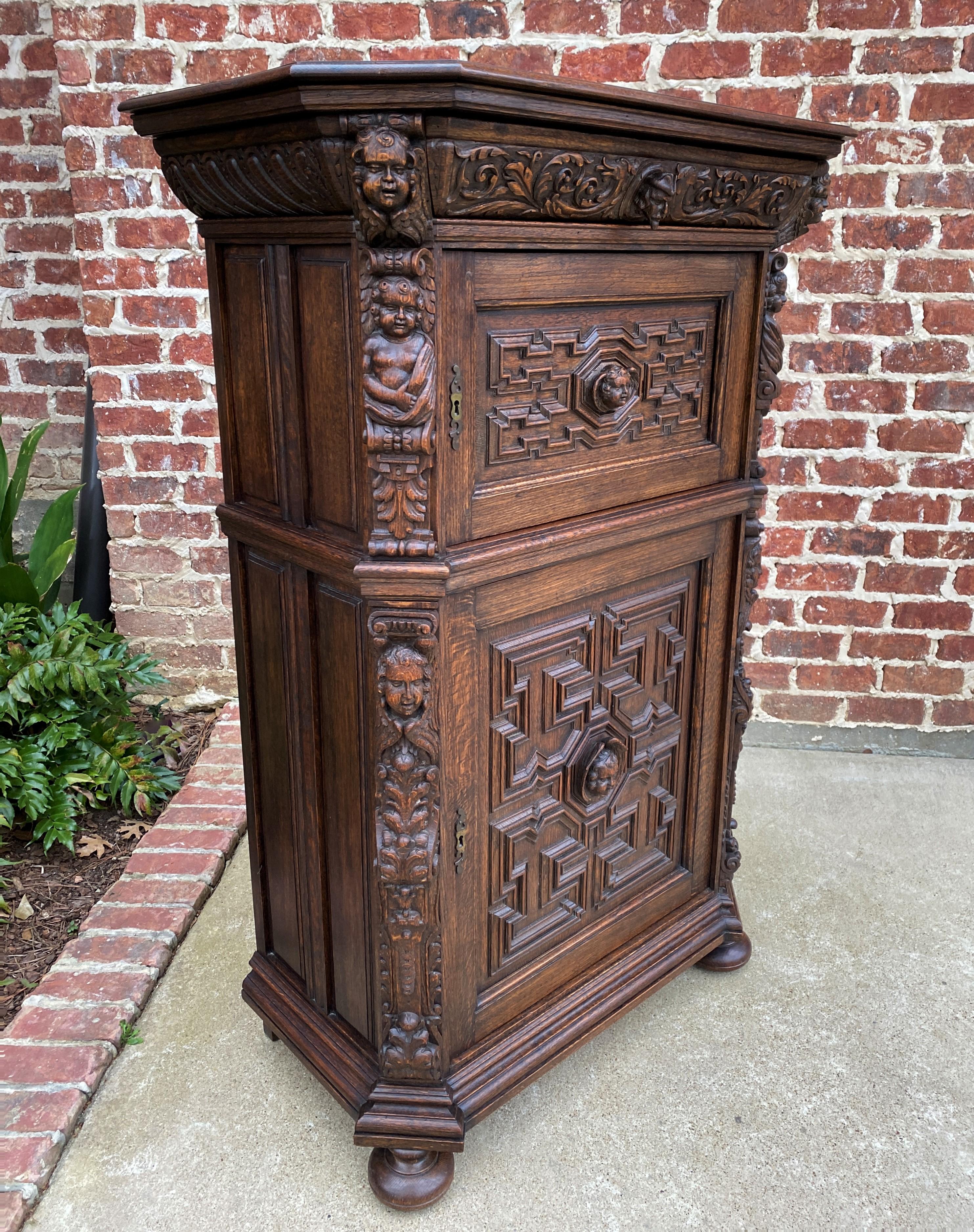 Antique French Lingerie Cabinet Chest Canted Corners Oak Renaissance Revival  6