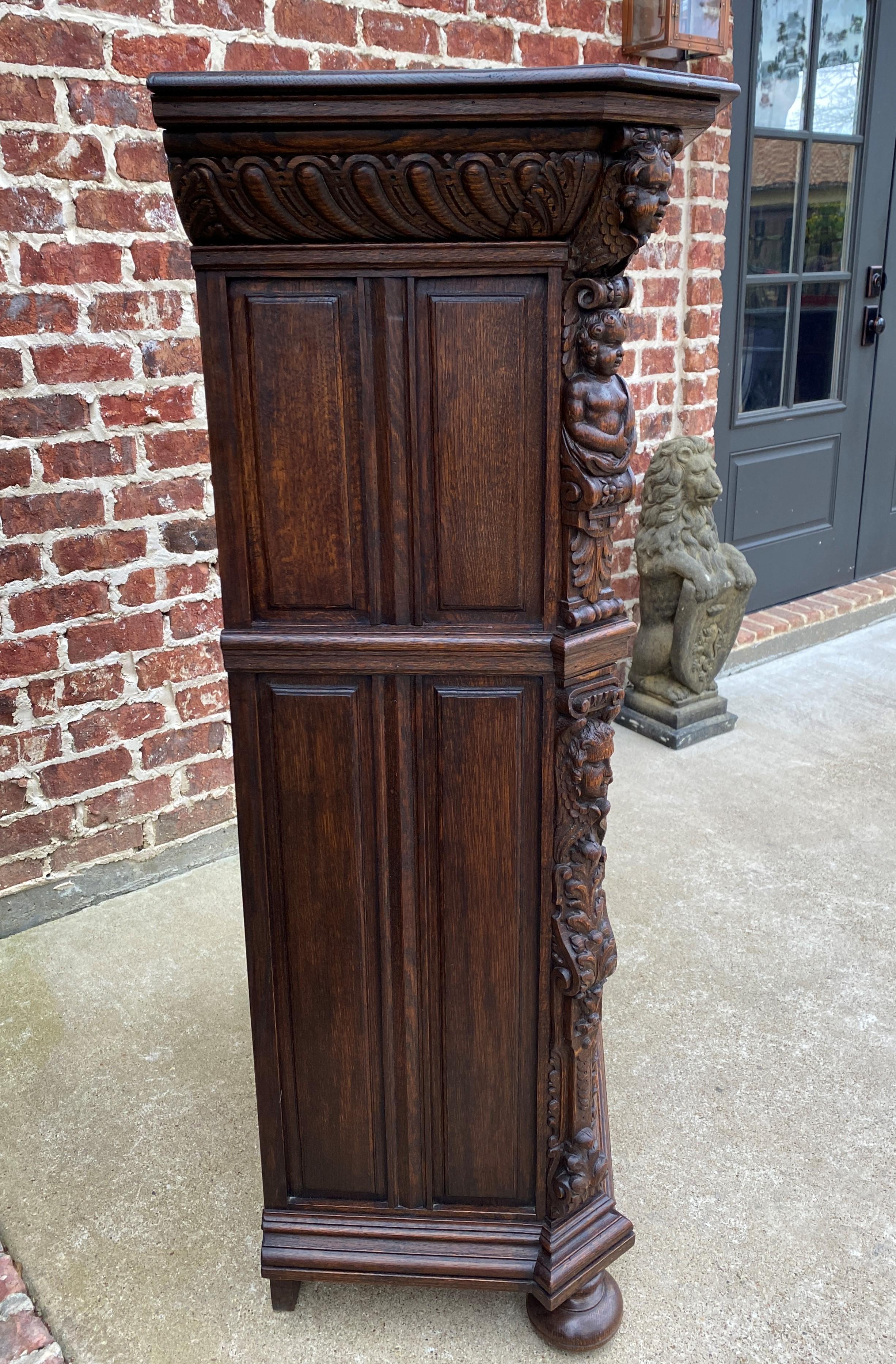 Antique French Lingerie Cabinet Chest Canted Corners Oak Renaissance Revival  7