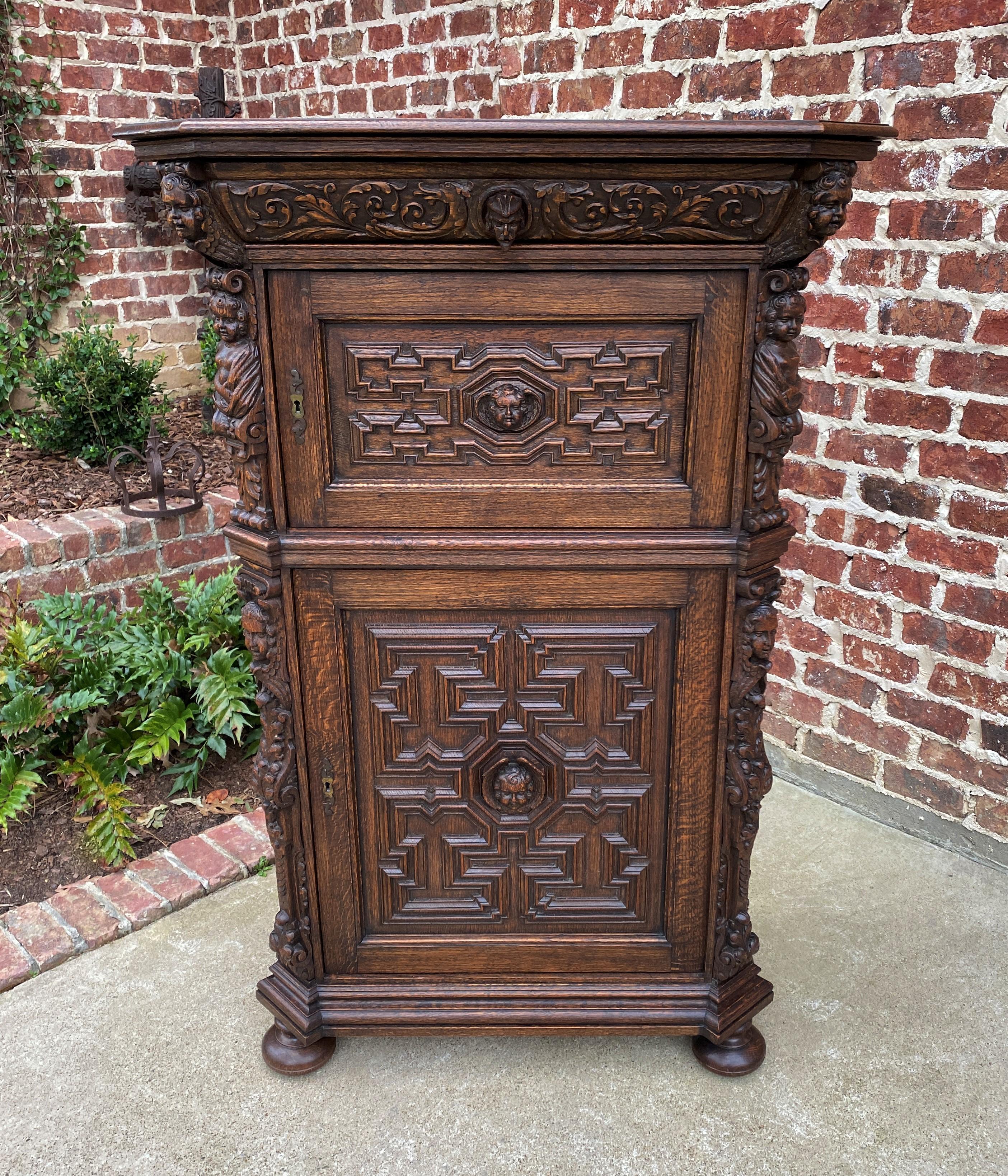 Antique French Lingerie Cabinet Chest Canted Corners Oak Renaissance Revival  9