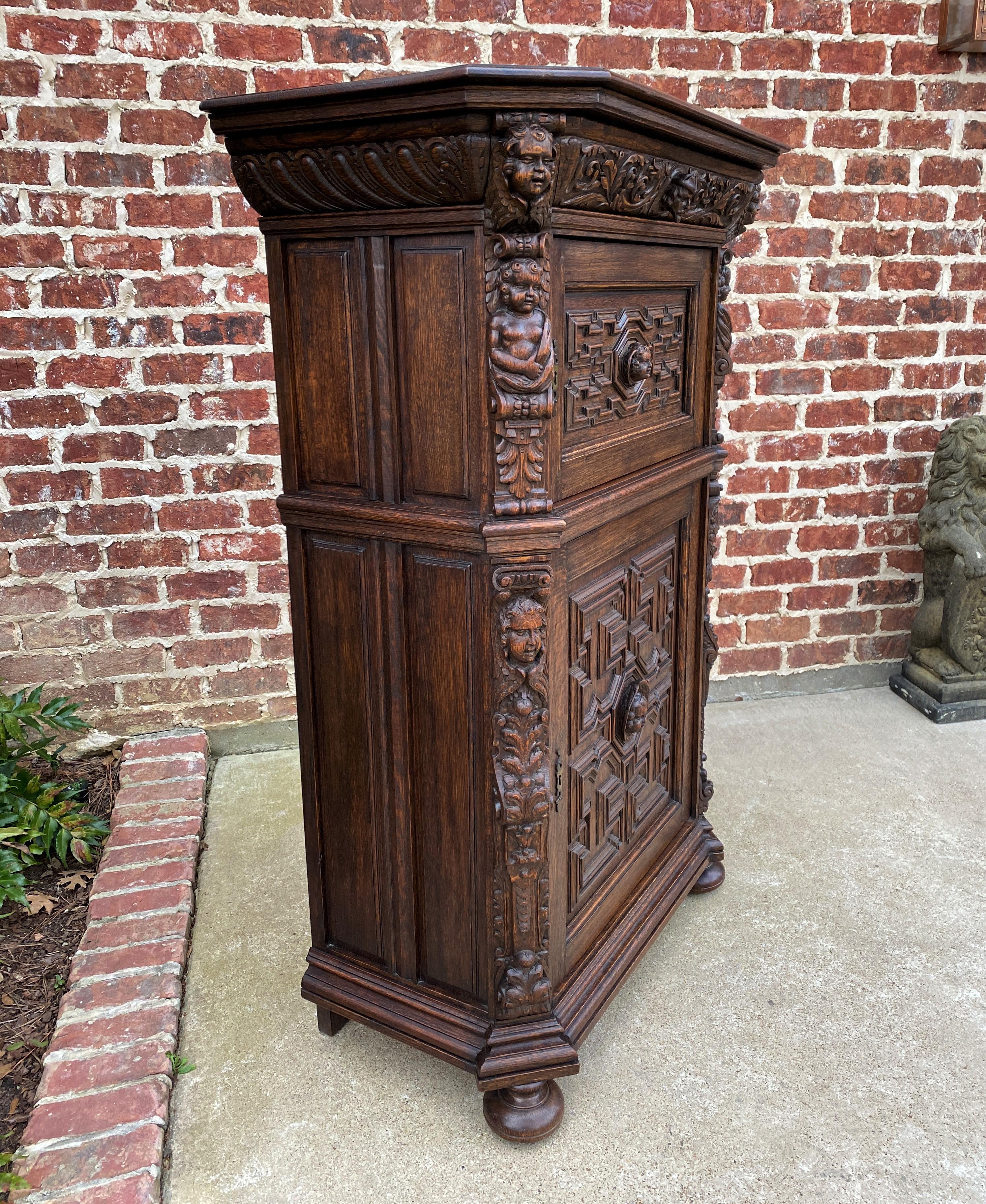 Regency Revival Antique French Lingerie Cabinet Chest Canted Corners Oak Renaissance Revival 