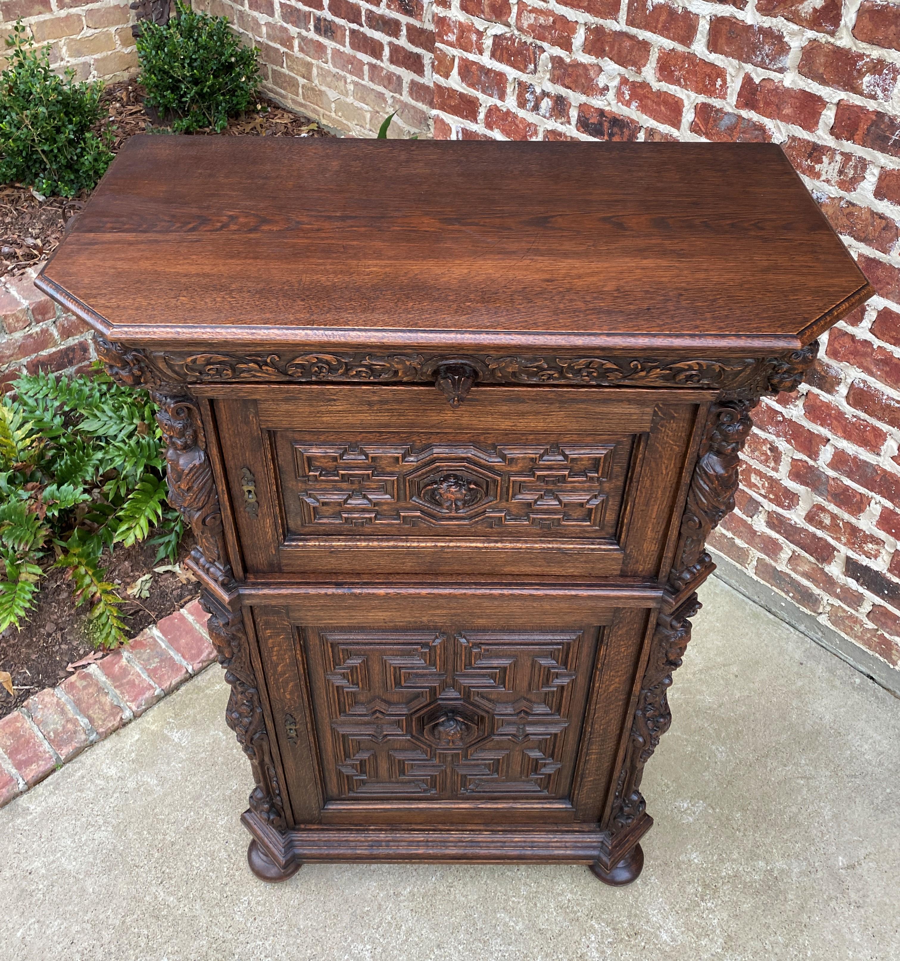 Antique French Lingerie Cabinet Chest Canted Corners Oak Renaissance Revival  In Good Condition In Tyler, TX
