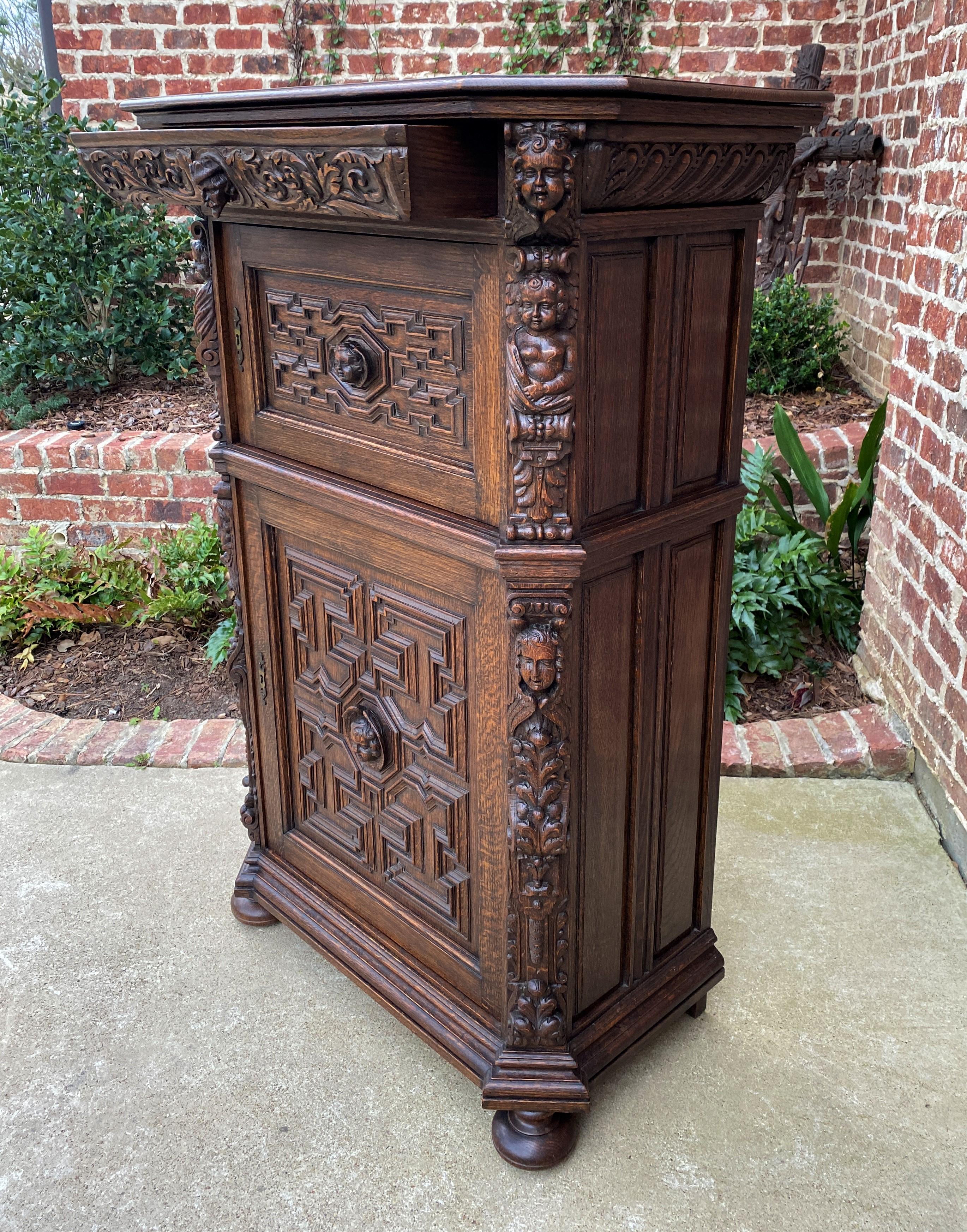 Antique French Lingerie Cabinet Chest Canted Corners Oak Renaissance Revival  1