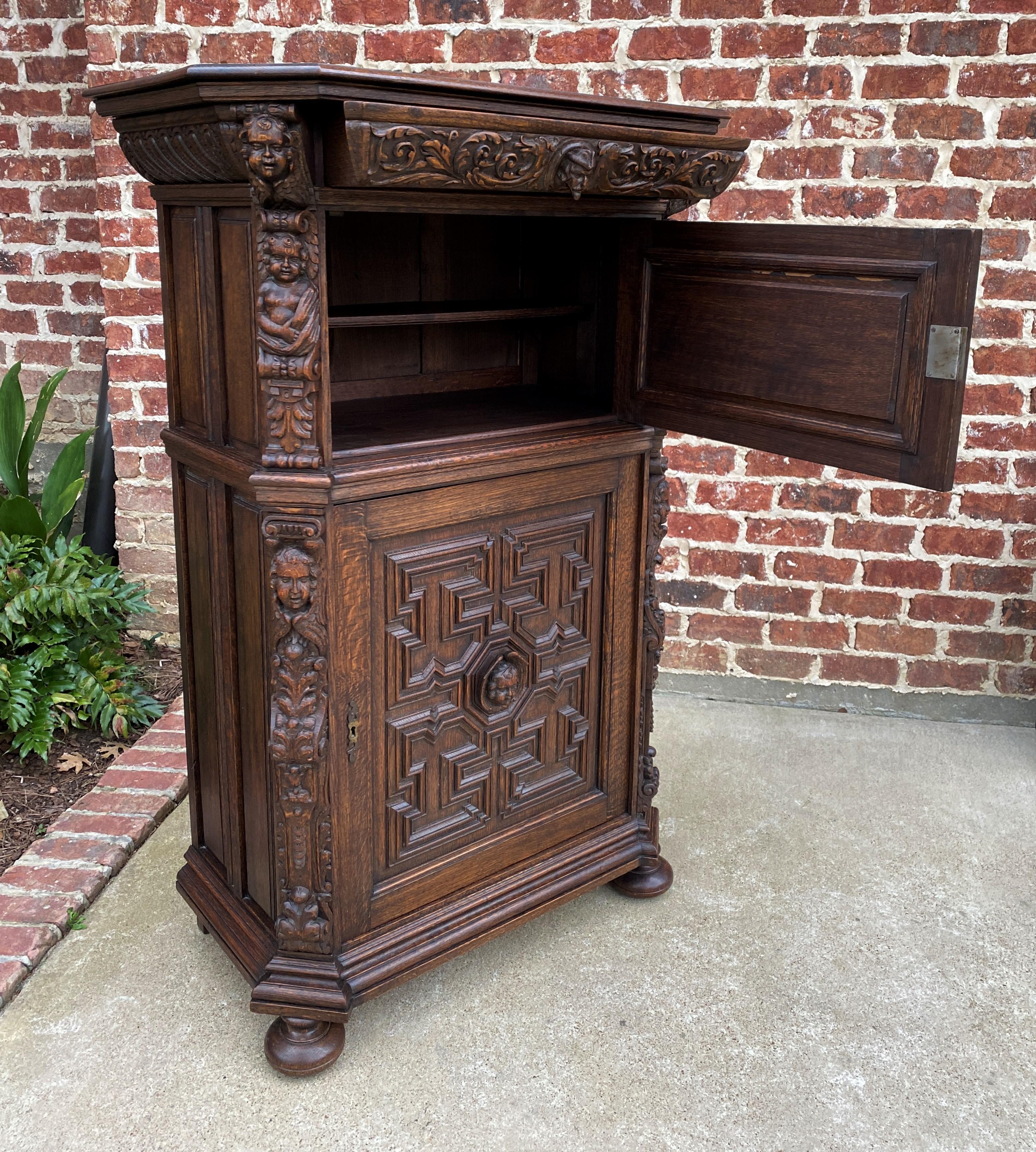 Antique French Lingerie Cabinet Chest Canted Corners Oak Renaissance Revival  2