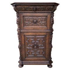 Antique French Lingerie Cabinet Chest Canted Corners Oak Renaissance Revival