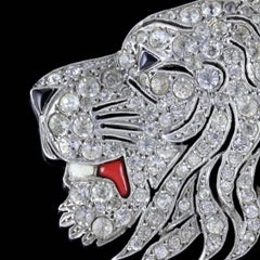 Antique French Lion Brooch Silver Onyx Paste, circa 1860