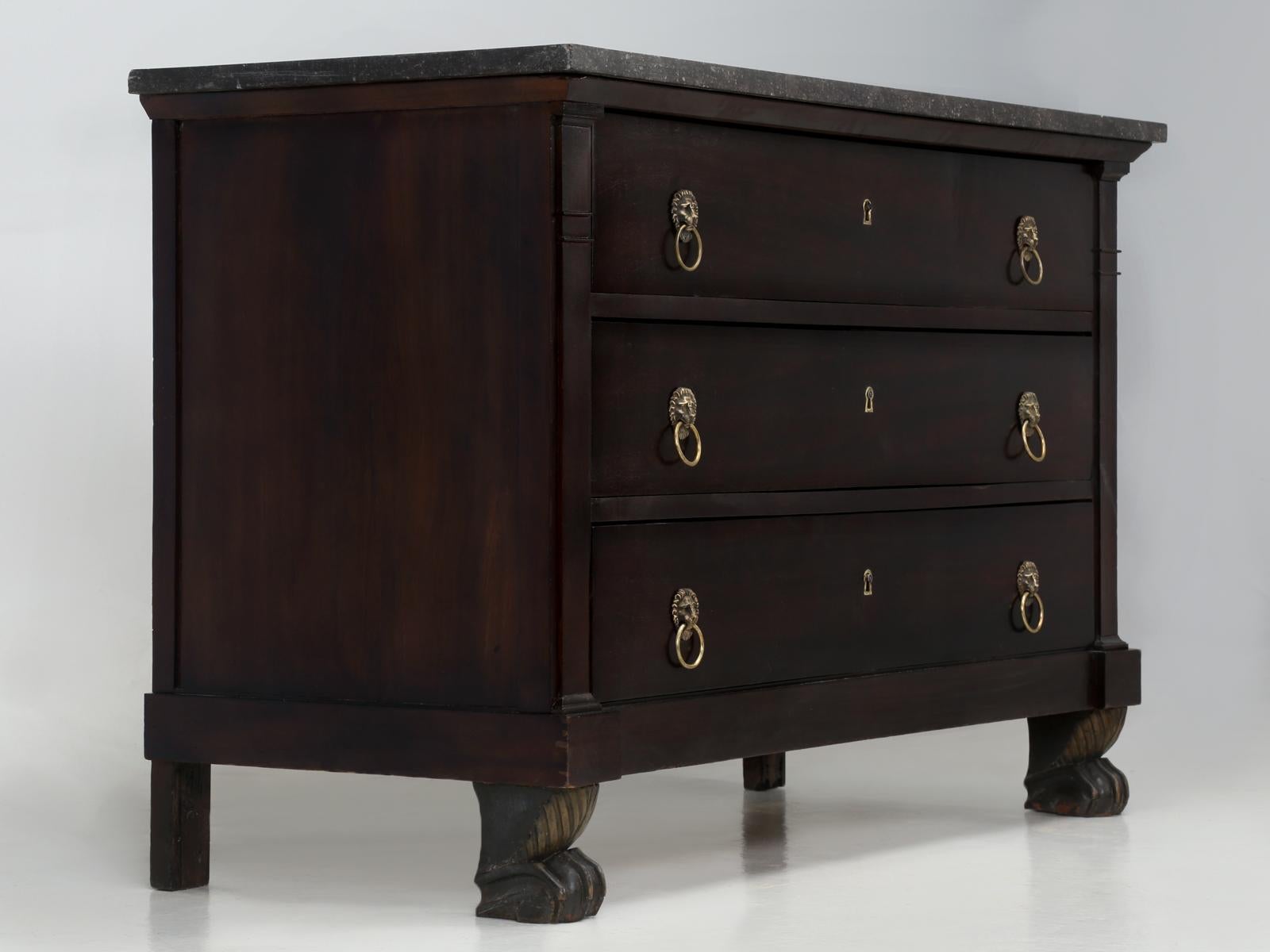 Hand-Crafted Antique French Lion Paw Footed Mahogany Empire Style Commode, Restored