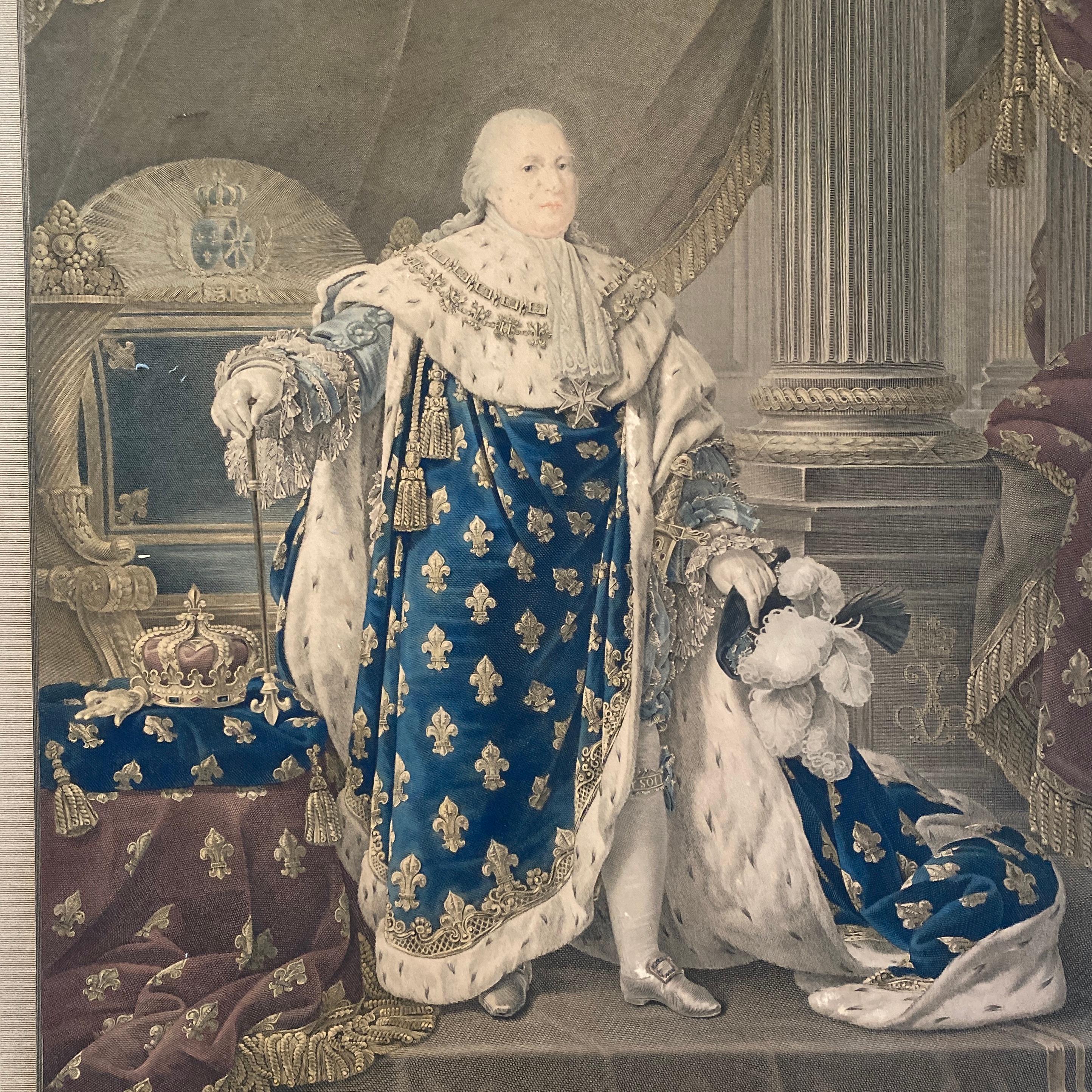 Early 19th Century Antique French Lithograph Portrait of Marie Antoinette and Louis The Sixteenth