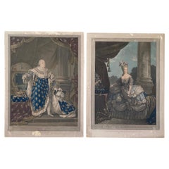 Antique French Lithograph Portrait of Marie Antoinette and Louis The Sixteenth