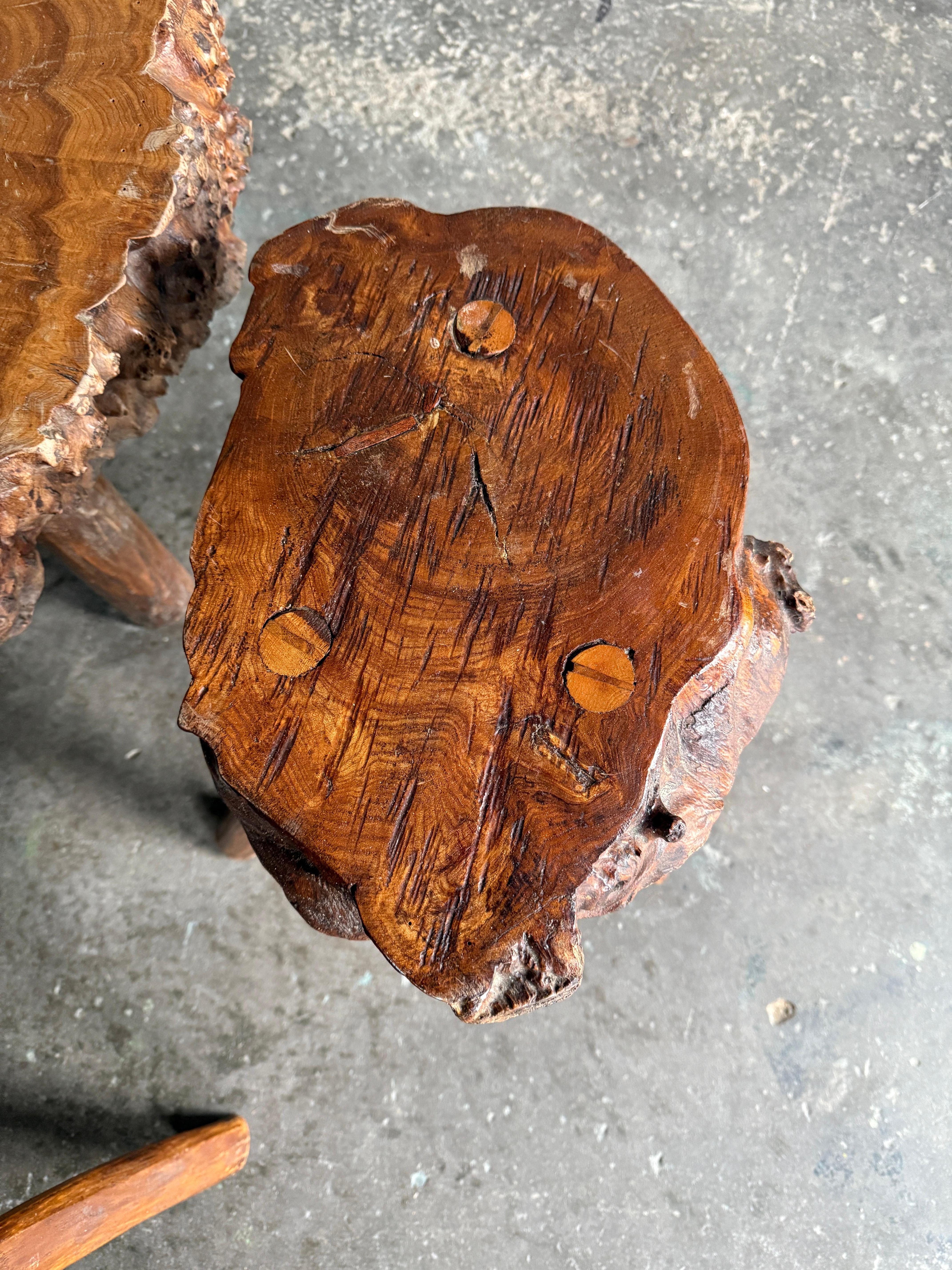 Antique French Live Edge Coffee/Center Table with 4x stools/drink tables For Sale 2