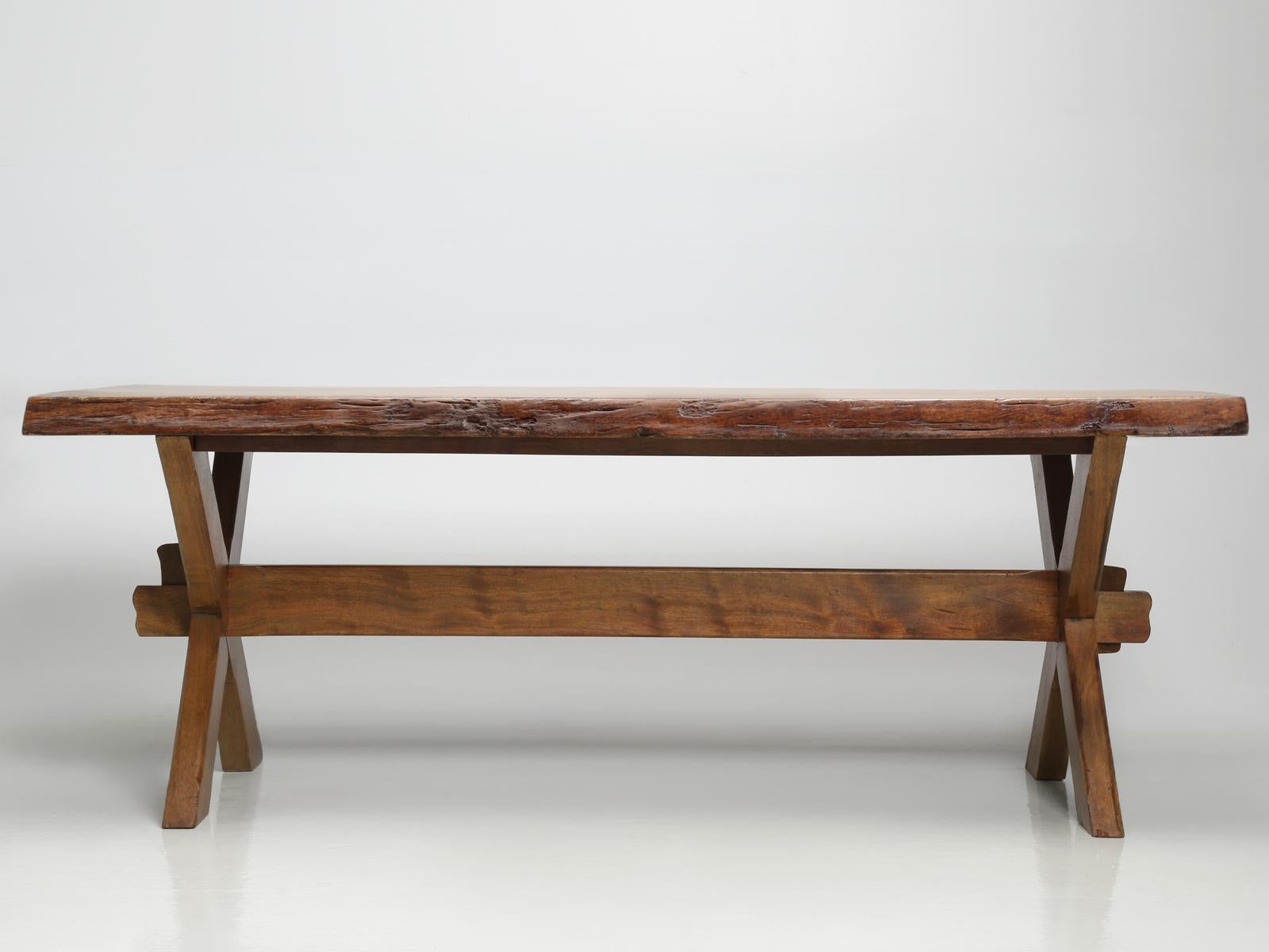 Antique French Live Edge Mahogany Trestle Dining Table from One Slab of Wood 4