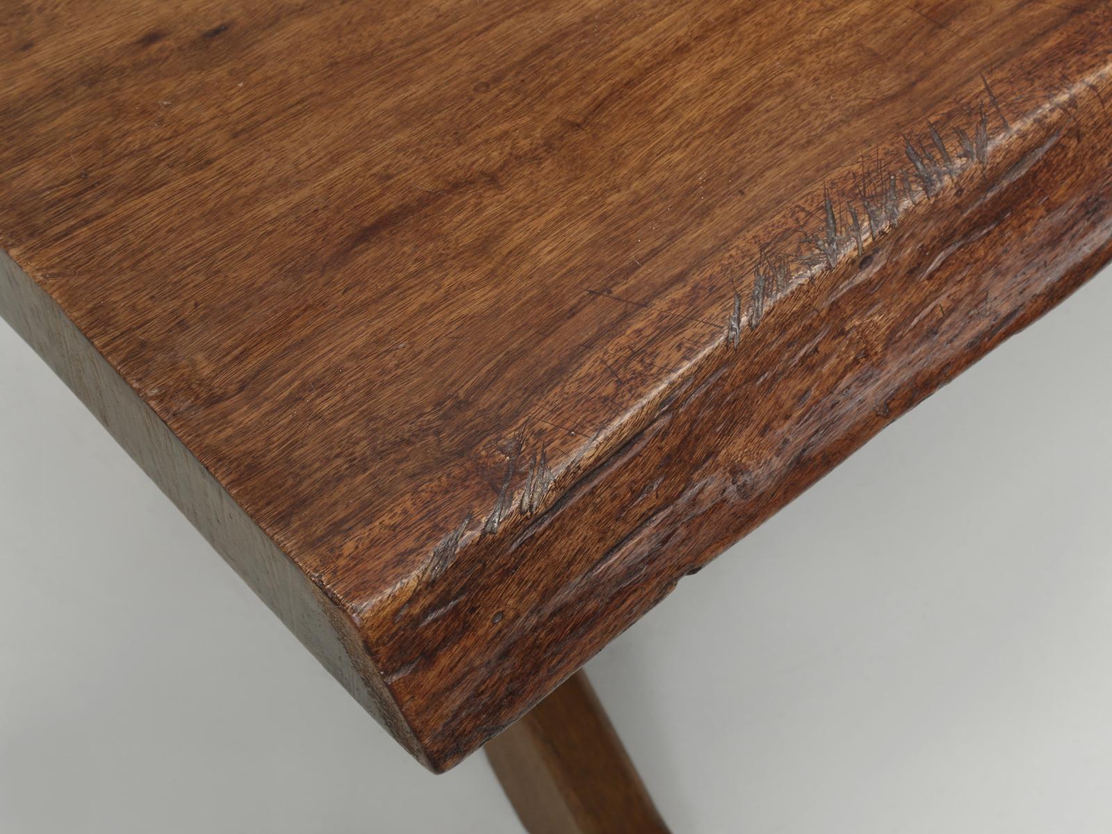 Hand-Crafted Antique French Live Edge Mahogany Trestle Dining Table from One Slab of Wood