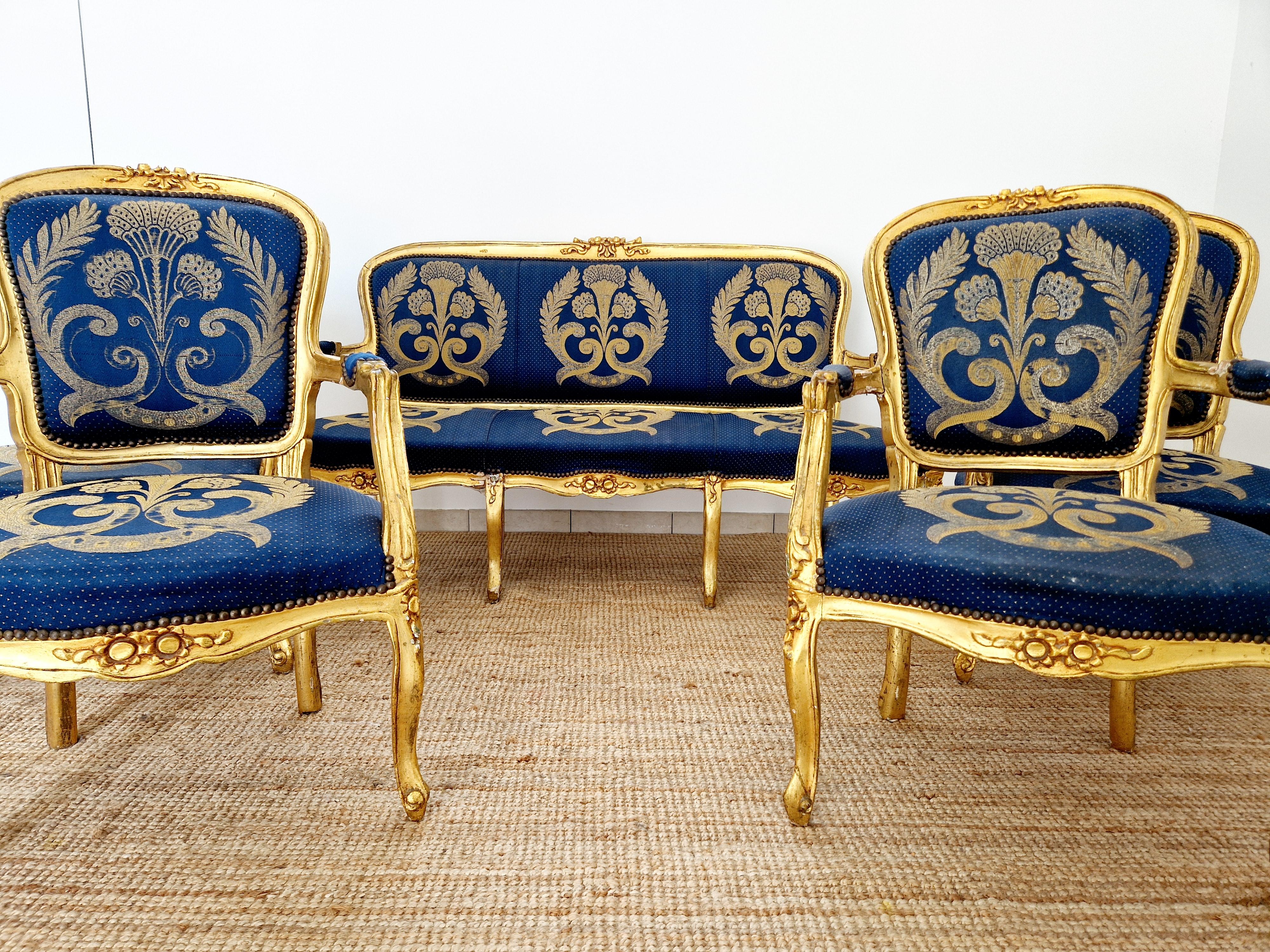 Antique French Living Room Set Sofá Y Sillas en venta 7