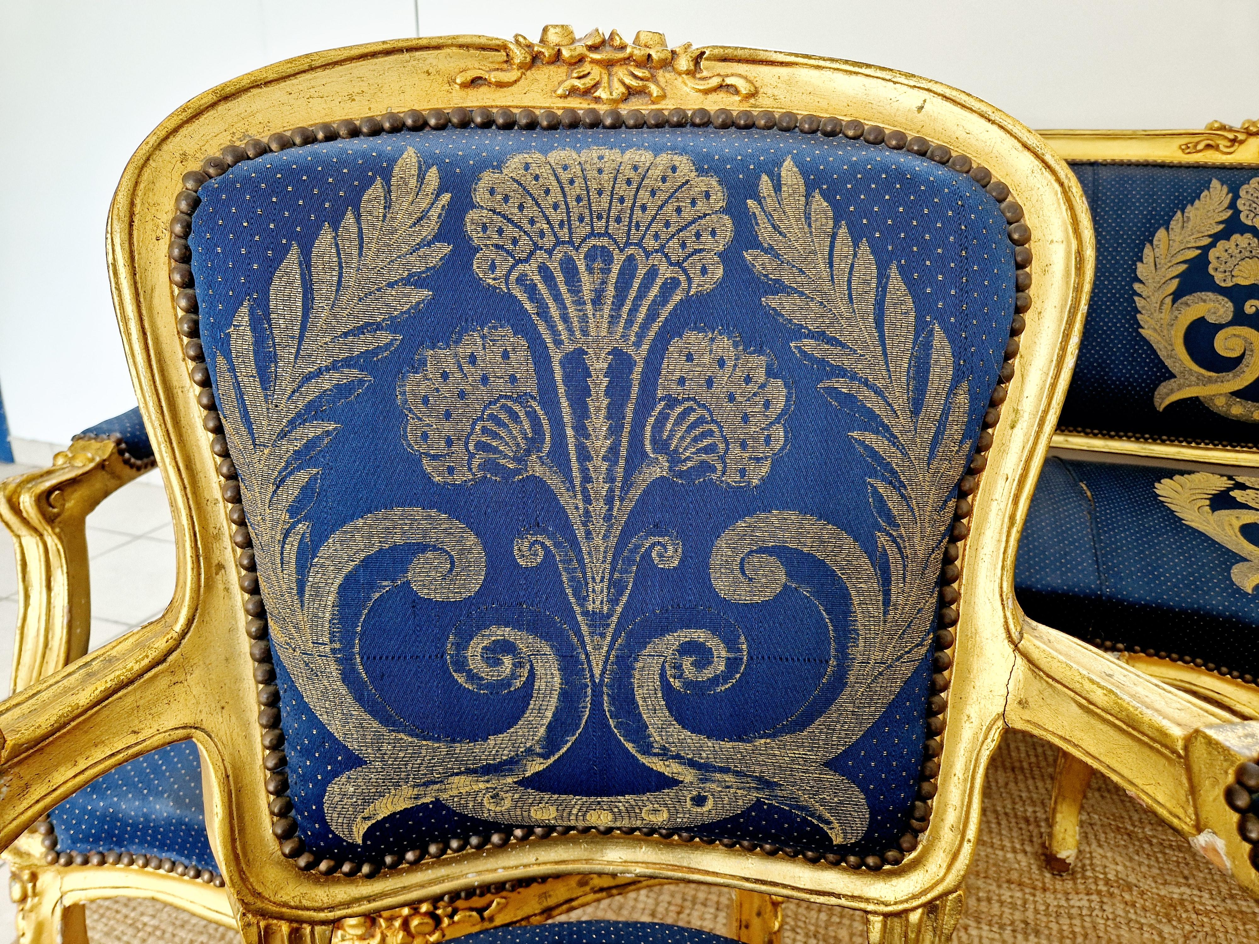 Antique French Living Room Set Sofá Y Sillas en venta 8